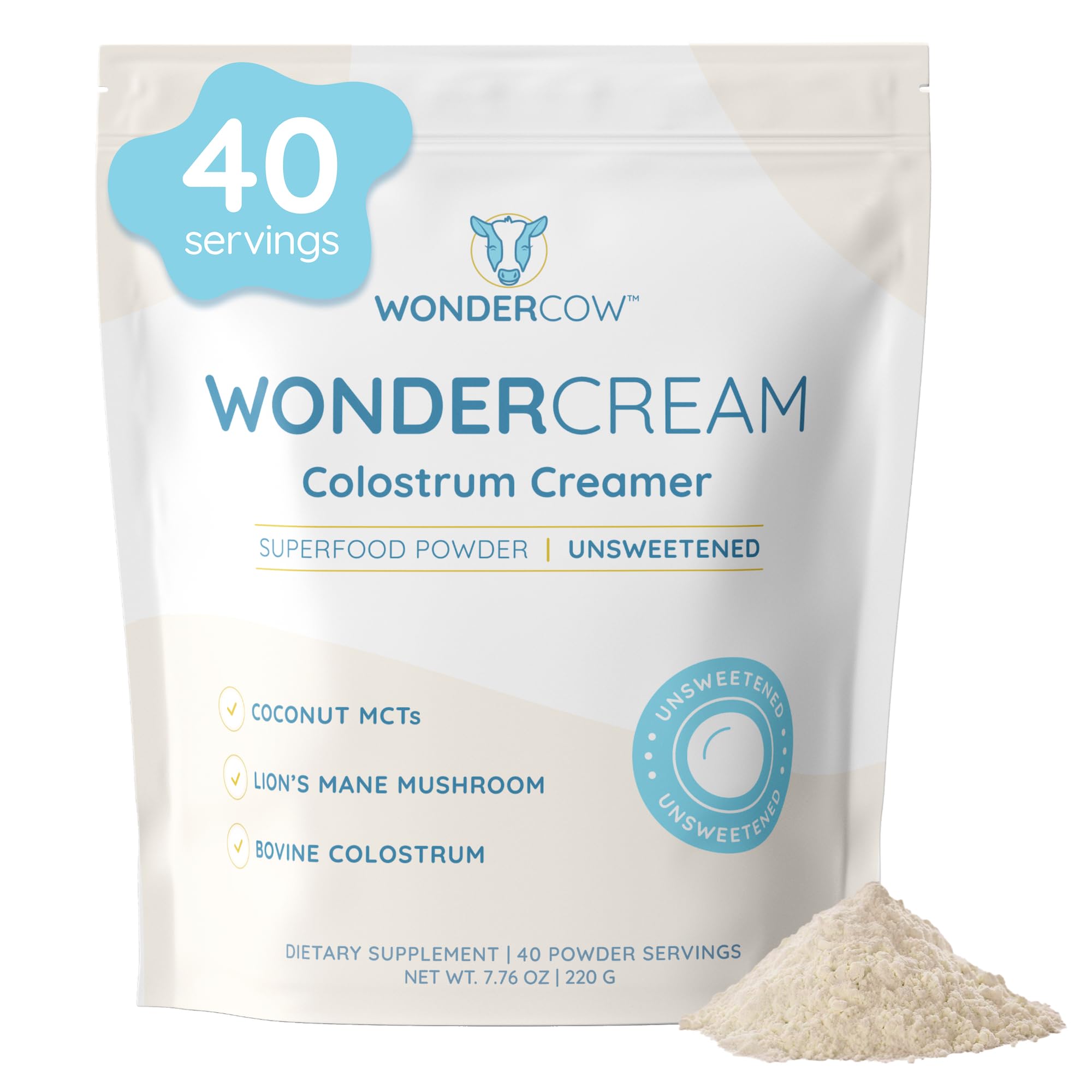WONDERCOW Bovine Colostrum Superfood Creamer Supplement Powder w/Organic Lions Mane Mushroom & Coconut Milk Powder MCTs | Functional Sugar Free Keto Coffee, Smoothie & Drink Mix Unsweetened WONDERCOW Au supplements