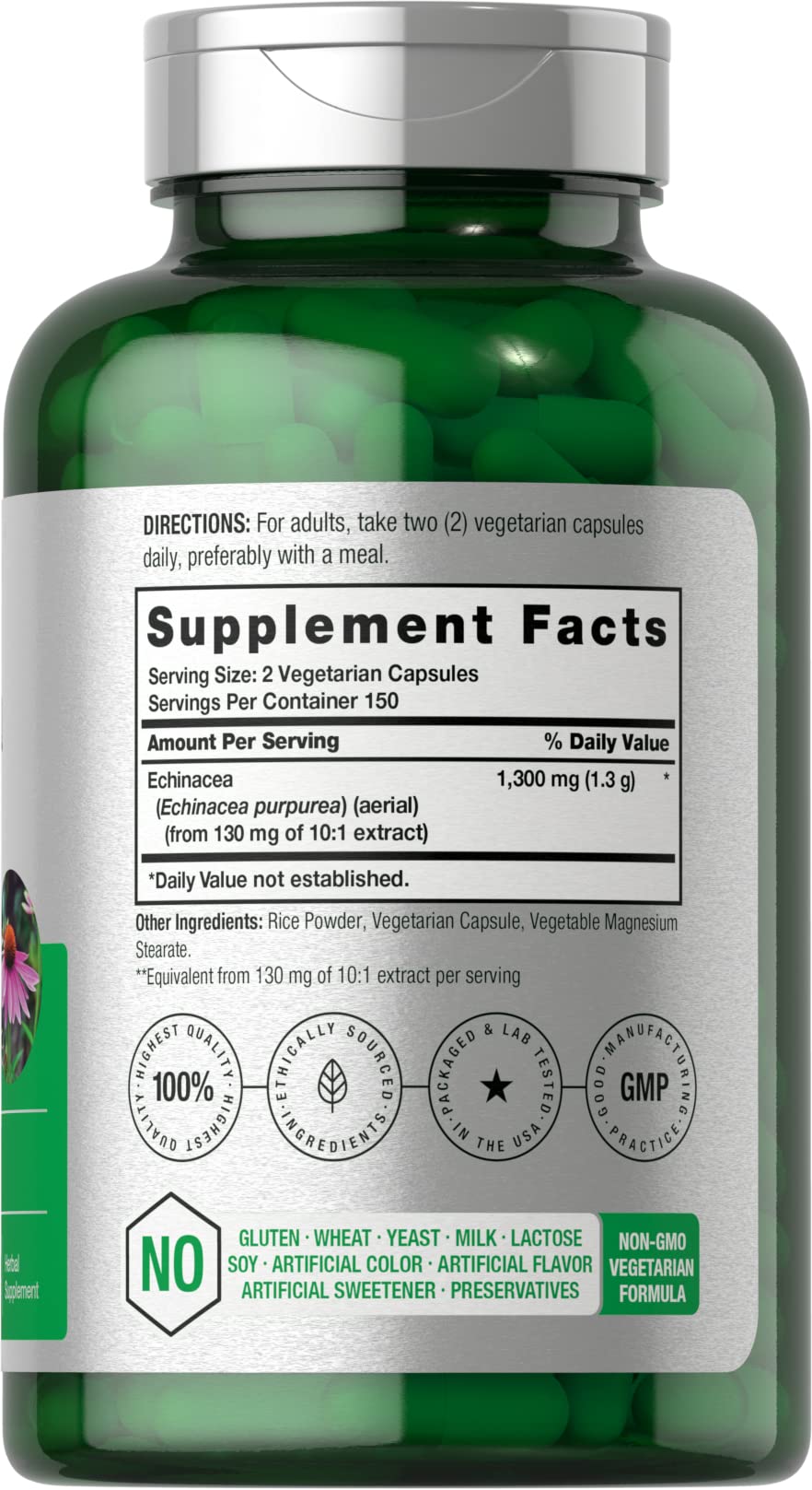Horbäach Echinacea Extract Capsules | 300 Count | Vegan, Non-GMO, Gluten Free Supplement