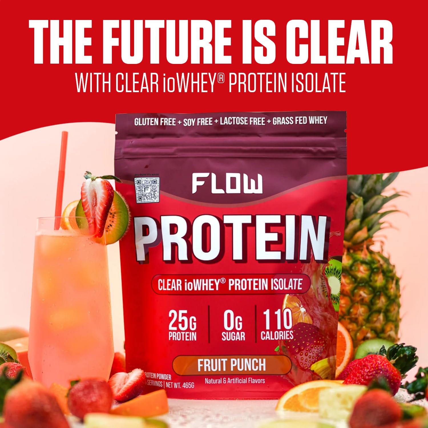 Flow Supps Clear Whey Isolate Protein Powder, Fruit Punch - 15 Servings, 25g Protein Flow Supplements Au supplements