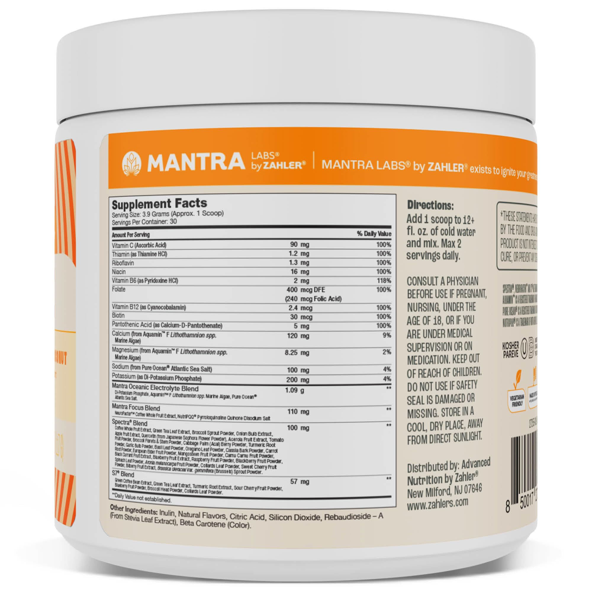 Zahler Mantra Rise, The Energy and Focus Supplement, Citrus Coconut Flavored, 30 Servings. Zahler Au supplements