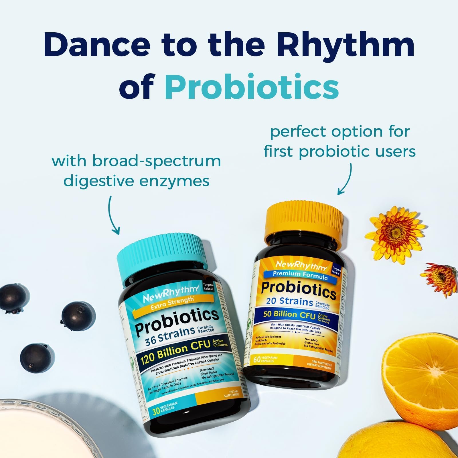 NewRhythm Probiotics 120 Billion CFU 36 Strains, 3-in-1 Probiotics with Prebiotics & Enzymes, Probioticos for Women & Men, Vegan Targeted Release Supplement, 30ct NewRhythm Au supplements