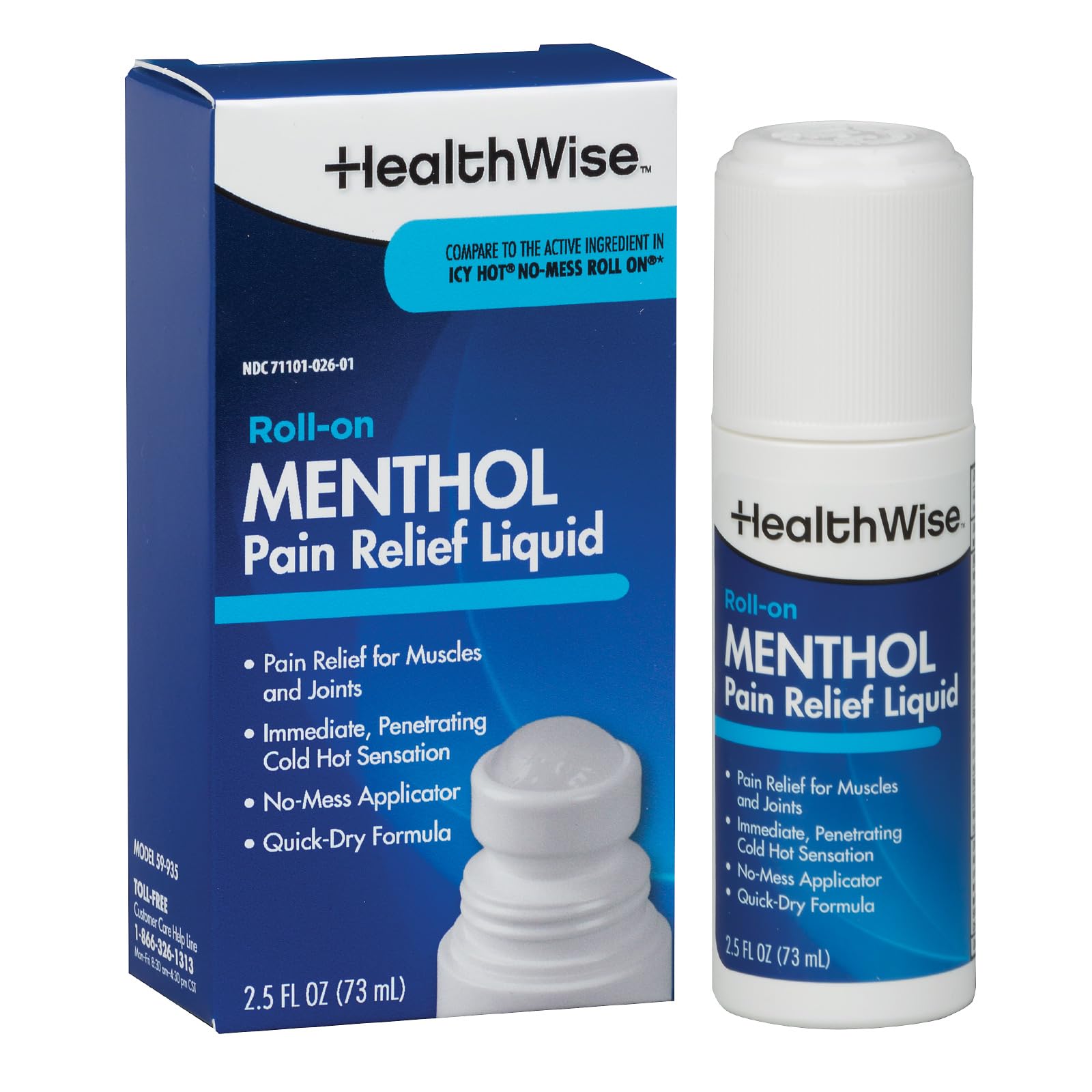 HealthWise 16% Menthol Roll-On | Cold Hot Sensation | Pain Relief Liquid | 2.5 oz. 73 mL | Non-Greasy Formula | Immediate Penetrating Action | Topical Analgesic HealthWise Au supplements