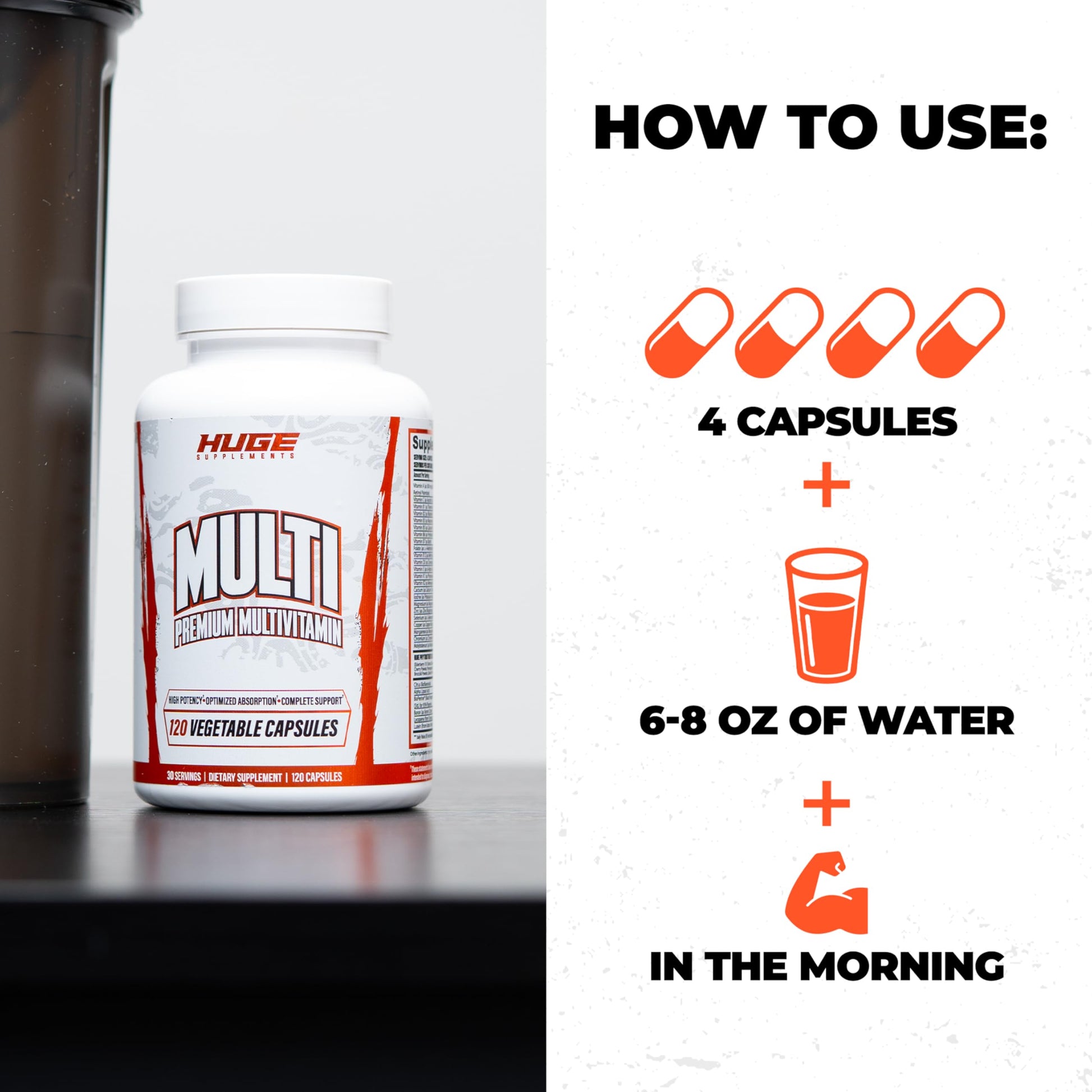 Huge Multi, Multivitamin for Men, High-Performance All-in-One Formula for Athletes & Bodybuilding, Vitamin & Mineral Replenishment, Supports Immune System & Healthy Hormone Levels (120 Capsules) Huge Supplements Au supplements