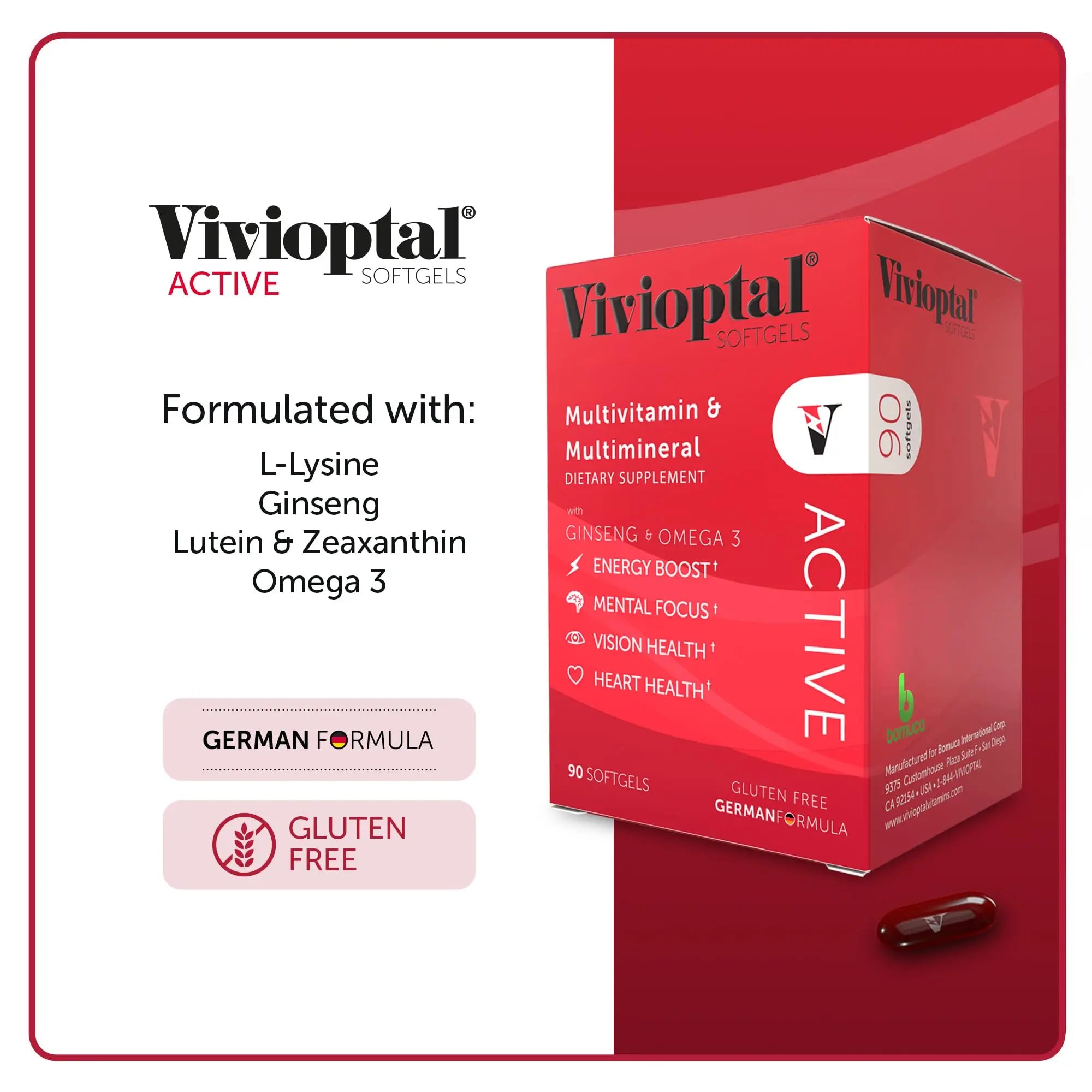 Vivioptal Active, 90 Softgels, Ginseng & Omega 3, Multivitamin & Multimineral, Gluten Free, German Formula Vivioptal Vitamins Au supplements