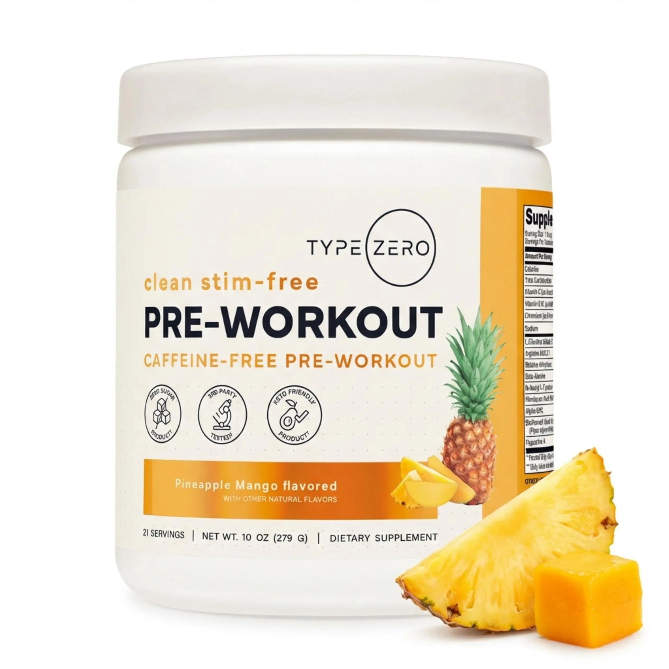 Type Zero Clean Stim Free Pre Workout Powder + Nitric Oxide Booster with L-Citrulline Malate, Arginine AKG, Beta Alanine - Caffeine & Stimulant Free - Pineapple Mango Flavor, 21 Servings Type Zero Au supplements