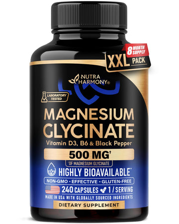 Magnesium Glycinate 500 mg - Chelated Supplement - High Absorption Form of Magnesium - Support for Sleep, Muscle & Heart Health