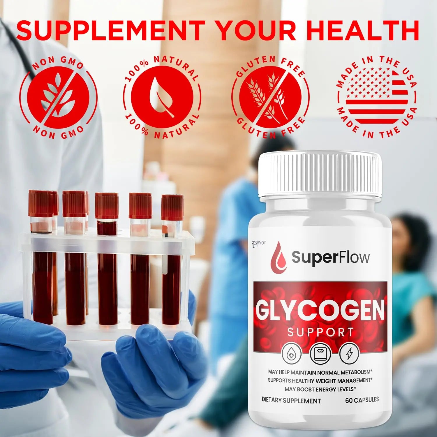 Super Flow Glycogen Support, Official SuperFlow Advanced Formula Glyco Optimizer Capsules, All Natural Super Flow Glycogen Pills, Daily Wellness Supplement to Support Healthy Balance (60 Capsules) Syvor Au supplements
