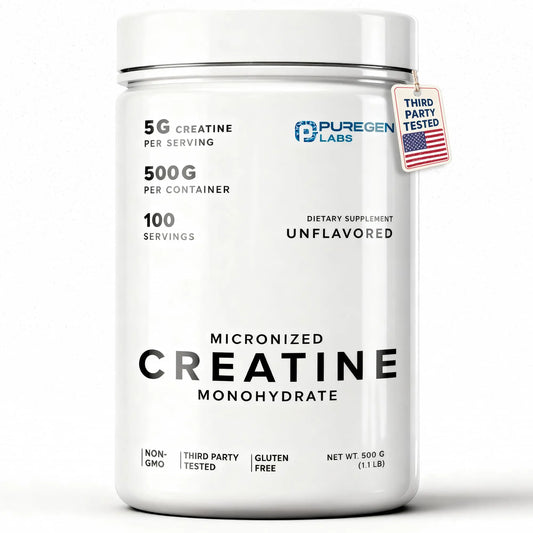 Puregen Labs Micronized Creatine Monohydrate Powder 500g – Pure, Unflavored, No Additives | 5000mg Per Serv (5g) - 100 Servings | Third Party Tested for Quality P Puregen LabsAU supplements