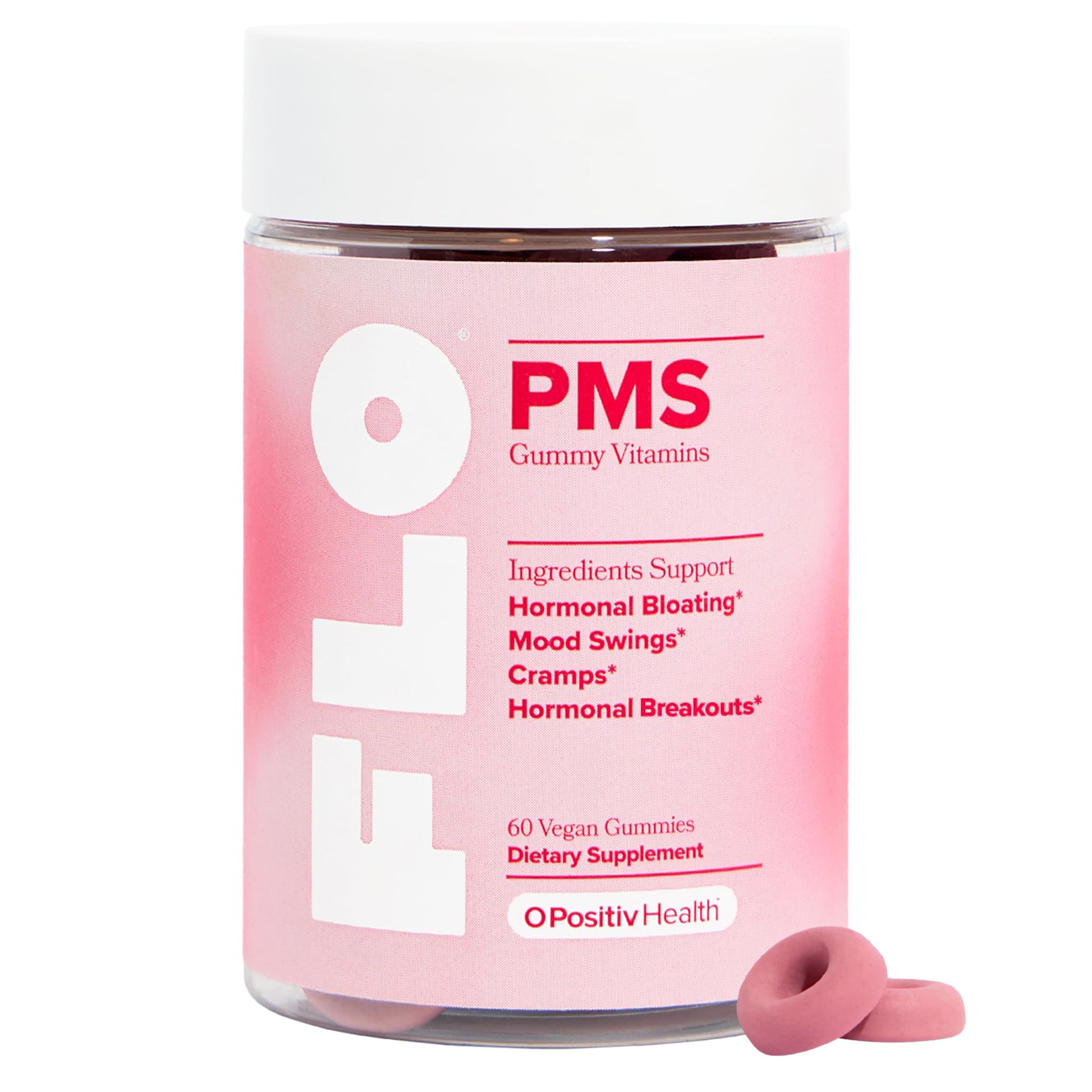 O Positiv FLO PMS Gummies for Women - Proactive PMS Relief - Targets Hormonal Breakouts, Bloating, Cramps, & Mood Swings with Chasteberry, Vitamin B6, & Lemon Balm - PMS Gummies (Pack of 1) O Positiv Au supplements