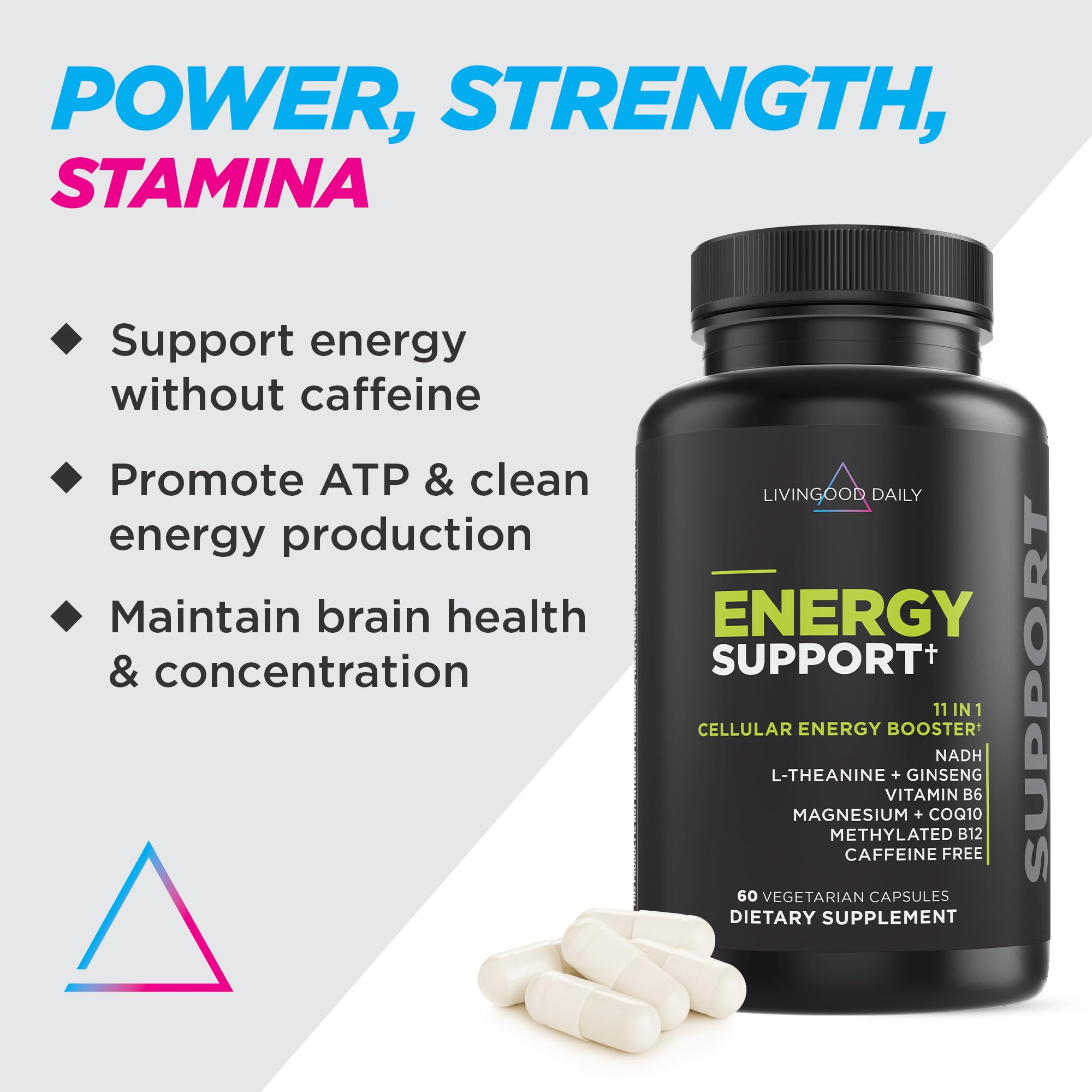 Livingood Daily Energy Support, 11-in-1 Supplement with Magnesium, Vitamin B6, B12, Amino Acids, L Carnitine, CoQ10, Ginseng & L Theanine, Supports Natural Energy for Men & Women, Vegan, 60 Capsules Livingood Daily Au supplements