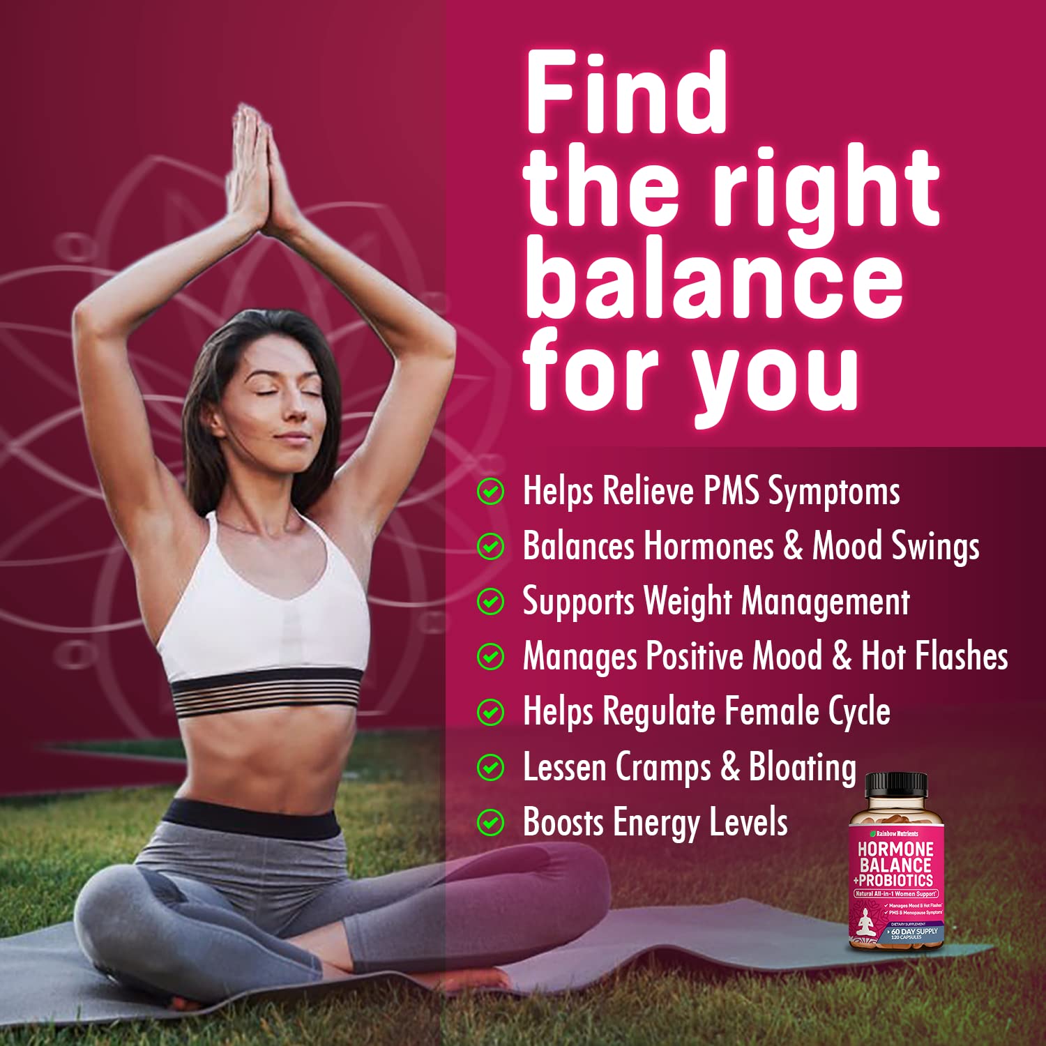 Hormone Balance + Probiotics for Women (3450mg) Natural Relief for Menopause Rainbow Nutrients, LLC Au supplements