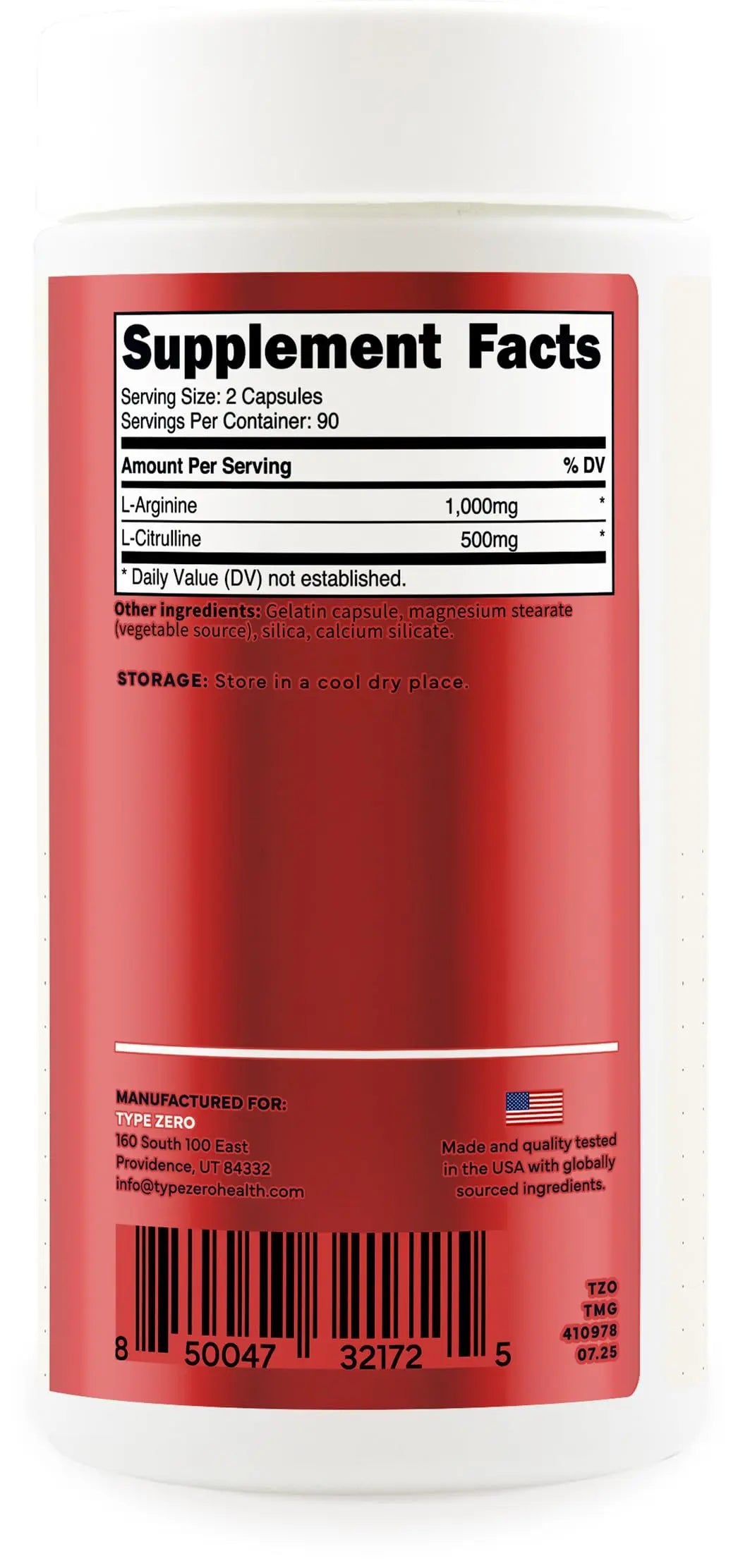 Type Zero L-Arginine + L-Citrulline Supplement (1500mg) - Nitric Oxide Booster - Clean, Keto-Friendly, GMO-Free, 180 Capsules, 90 Servings Type Zero Au supplements