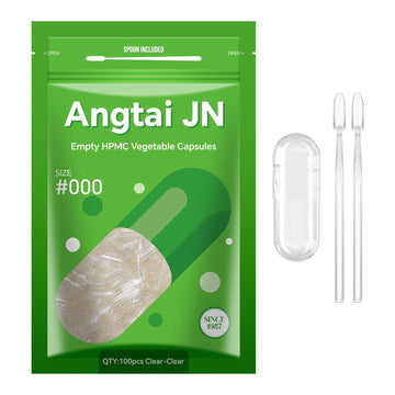 Angtai JN Capsules Size 000 Vegan Empty Plant Based Clear (100 Count) Gluten Free, Non-GMO, Halal Certified Pill Caps Filling Kit with 2 Spoons for Vegetarian DIY Your Own Supplements Angtai JN Au supplements