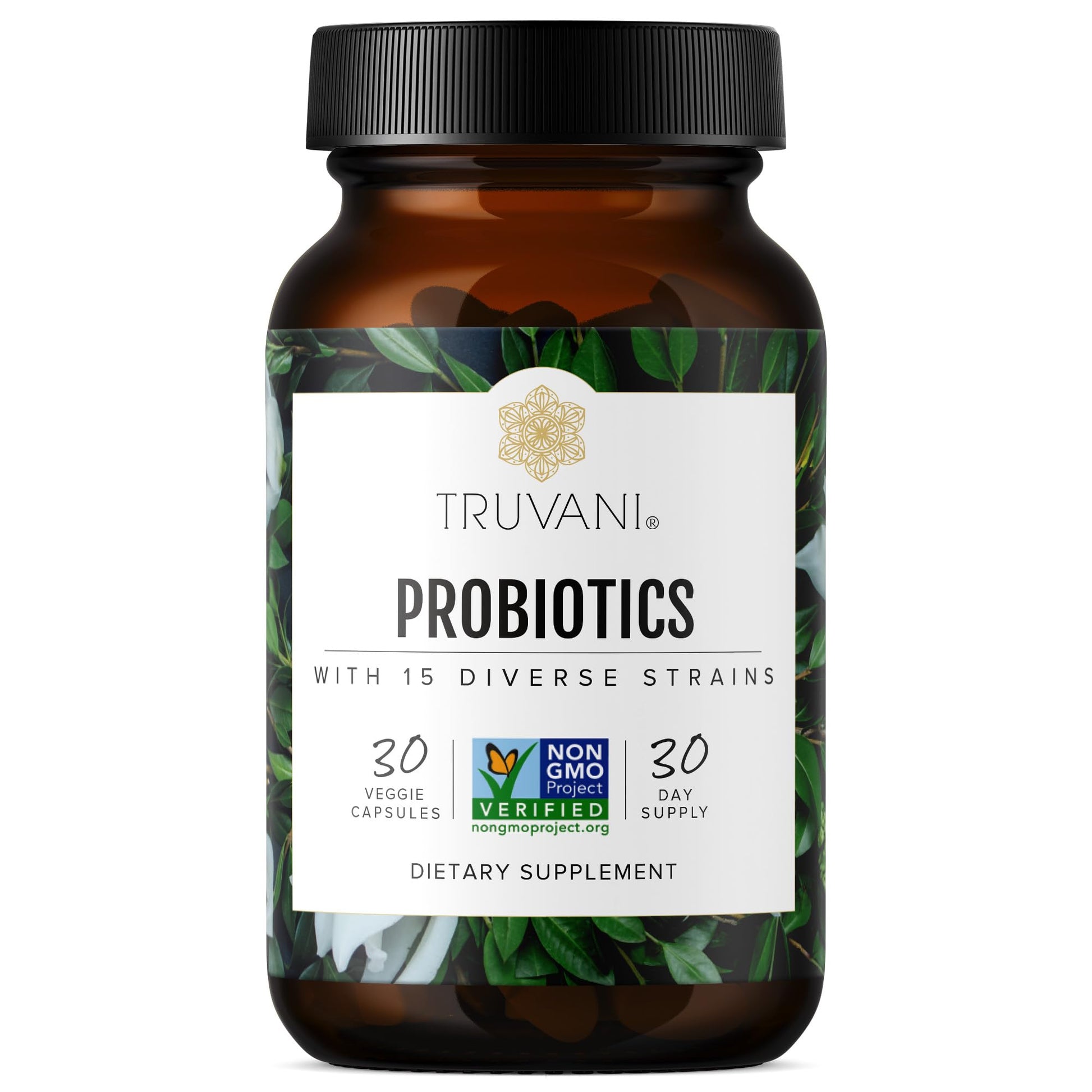 Truvani Probiotic Supplement | 30 Servings | 15 Billion CFU | 15 Diverse Strains for Digestive, Immune & Brain Health Support | Shelf-Stable Vegan Capsules | Non-GMO, No Fillers Truvani Au supplements