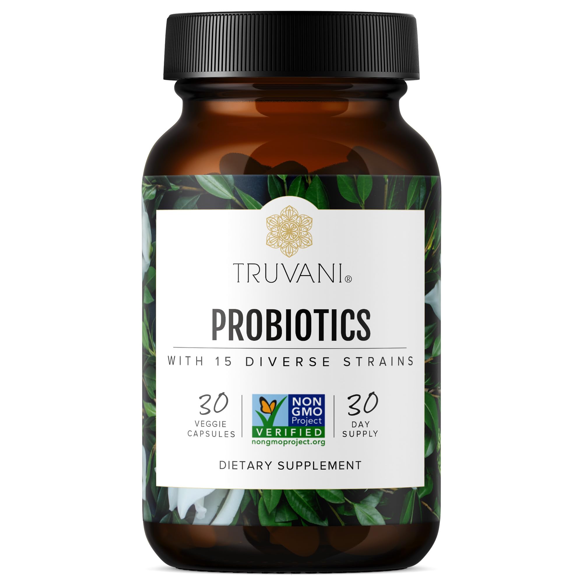 Truvani Probiotic Supplement | 30 Servings | 15 Billion CFU | 15 Diverse Strains for Digestive, Immune & Brain Health Support | Shelf-Stable Vegan Capsules | Non-GMO, No Fillers Truvani Au supplements