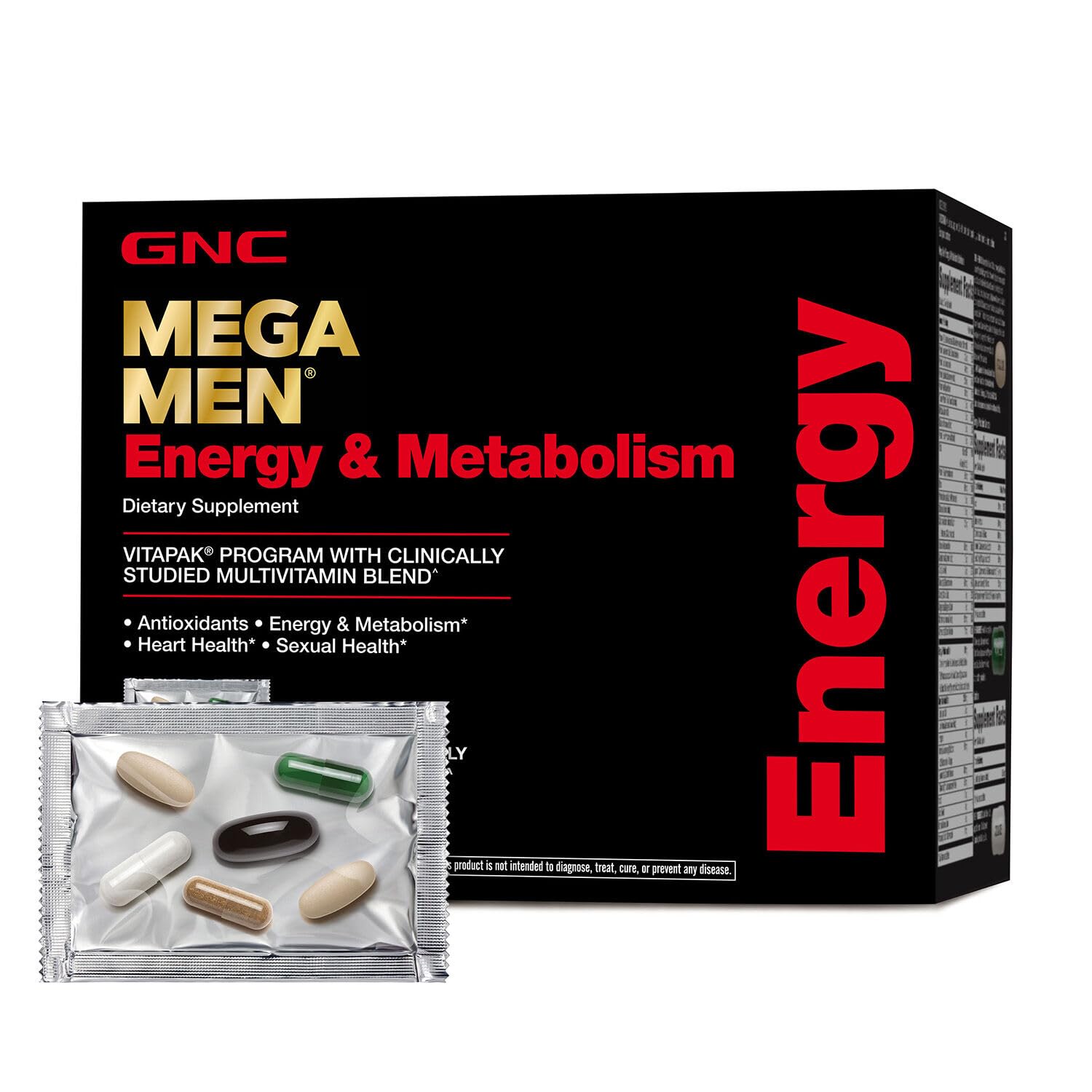 GNC Mega Men Energy and Metabolism Vitapak Program, Convenient, Complete Nutrition, 5 Products in 1 Packet, Calorie Burn, Thermogenic, 300mg Caffeine, 30 Daily Packs GNC Au supplements