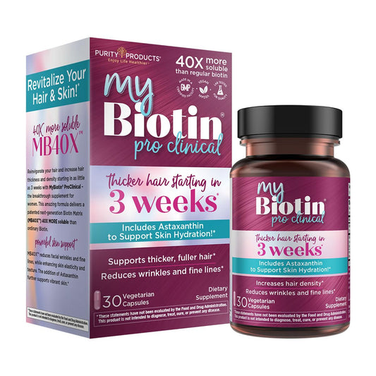 Purity Products MyBiotin ProClinical – Thicker Hair Starting in 3 Weeks & Fights Wrinkles - MB40X Patented Biotin Vitamin B7 Matrix w/Astaxanthin Purity ProductsUS supplements