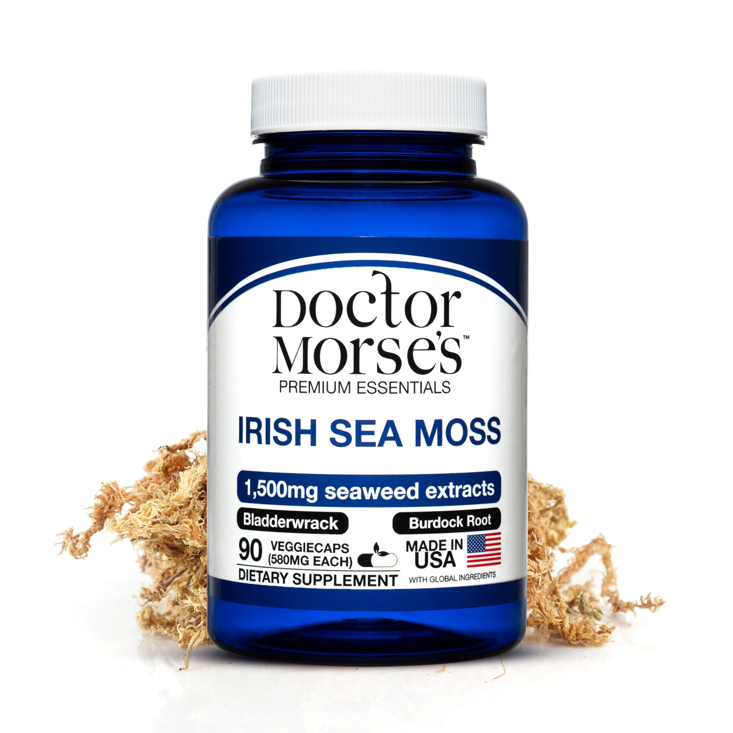 Irish Sea Moss Advanced Supplement Capsules 1500mg, Ultra Potent Seamoss Advanced with Bladderwrack & Burdock Root, Made in FDA-Registered, NSF-Certified Facility, Overall Health Support, 90 Capsules Doctor Morse's Au supplements