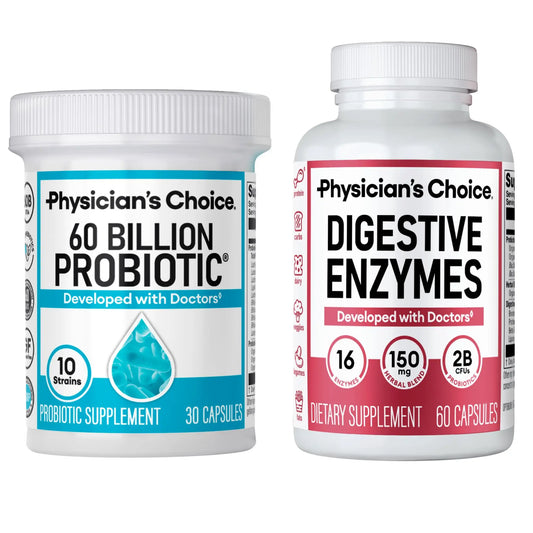 Physician's CHOICE Advanced Gut Health Bundle: 60 Billion Probiotics 30ct + Digestive Enzymes 60ct for Digestive, Gut, and Immune Health Supports Occasional Constipation, Diarrhea, Gas, and Bloating Physician's CHOICEAU supplements