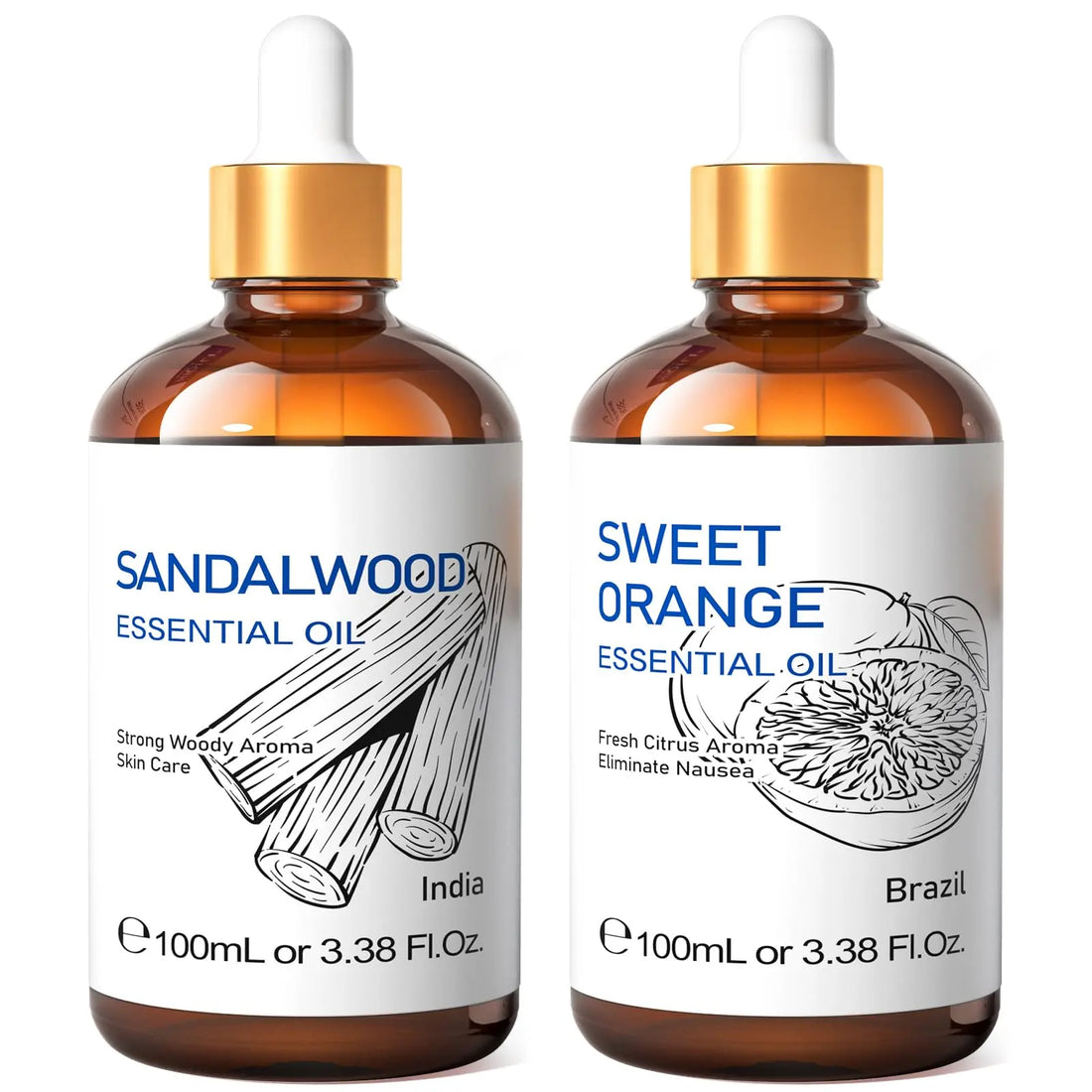HIQILI Sandalwood Essential Oil and Sweet Orange Essential Oil, 100% Pure Natural for Diffuser - 3.38 Fl Oz HIQILI uk supplements