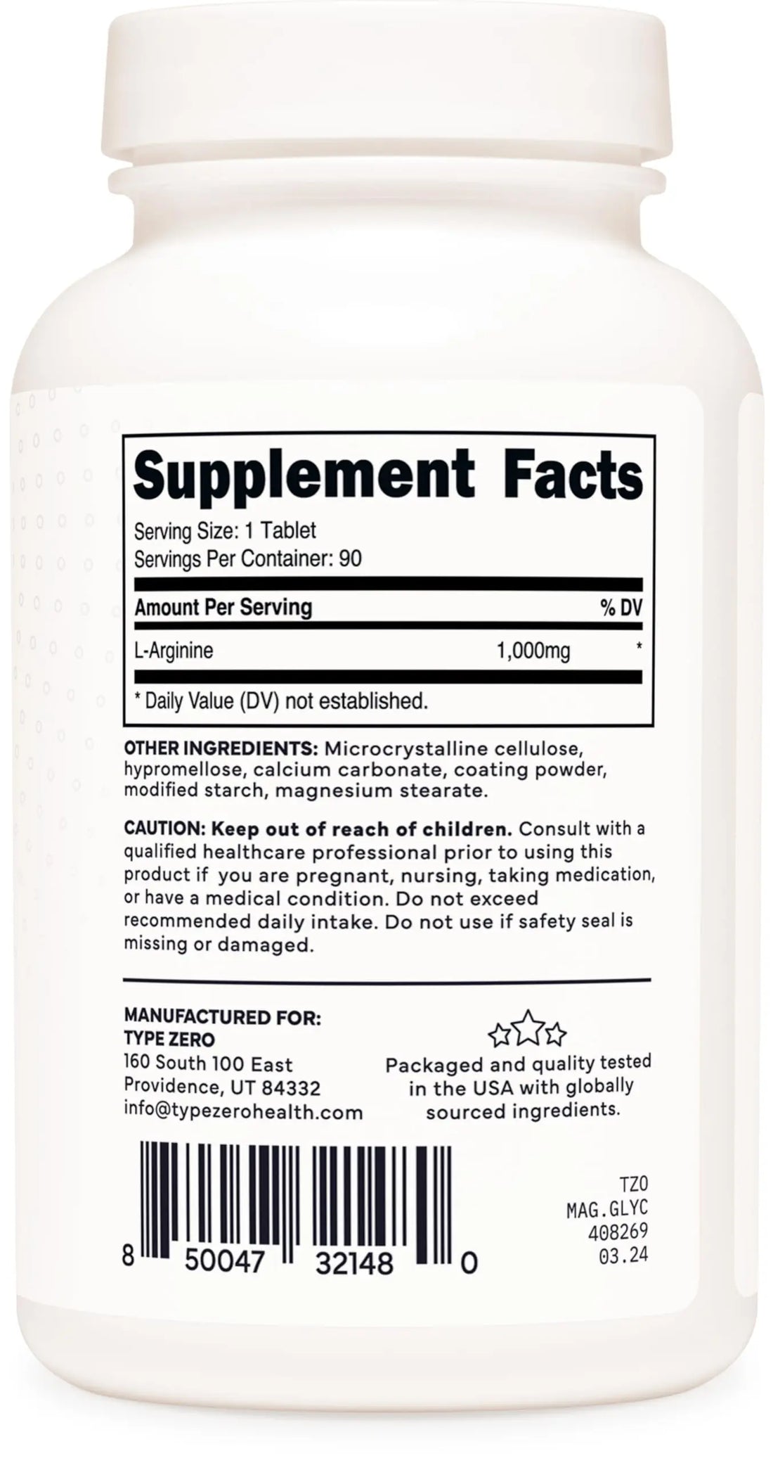 Type Zero L-Arginine 90 Tablets 1,000 mg per Serving - Non-GMO Type Zero Au supplements