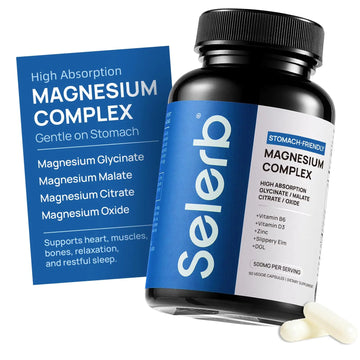Selerb Magnesium Complex for Women and Men-Glycinate,Malate,Citrate,Oxide Supports Calm, Sleep, Muscle & Energy with D3, B6, Zinc, Slippery Elm & DGL Gentle on Stomach 90 Capsules Selerb Au supplements