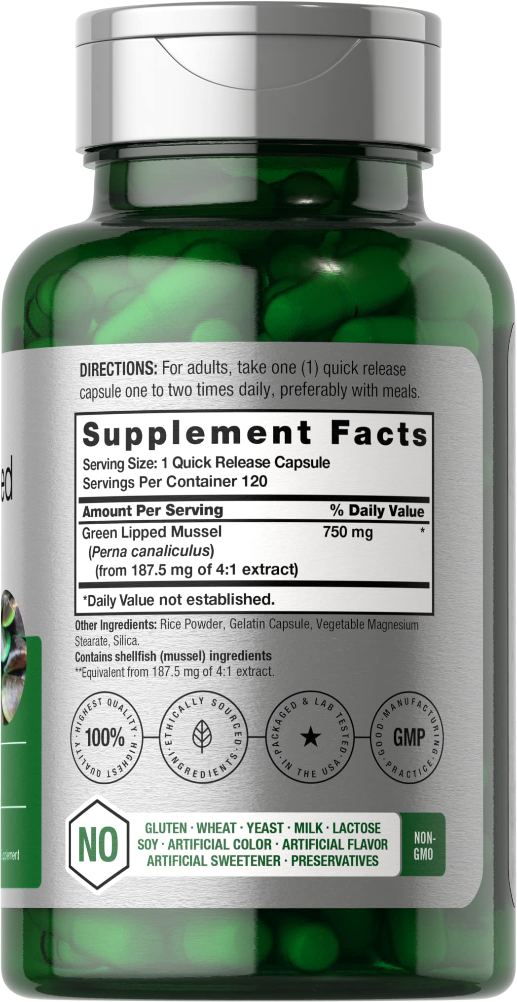Green Lipped Mussel | 750 mg | 120 Capsules | from New Zealand | Premium Freeze Dried Horbäach Au supplements