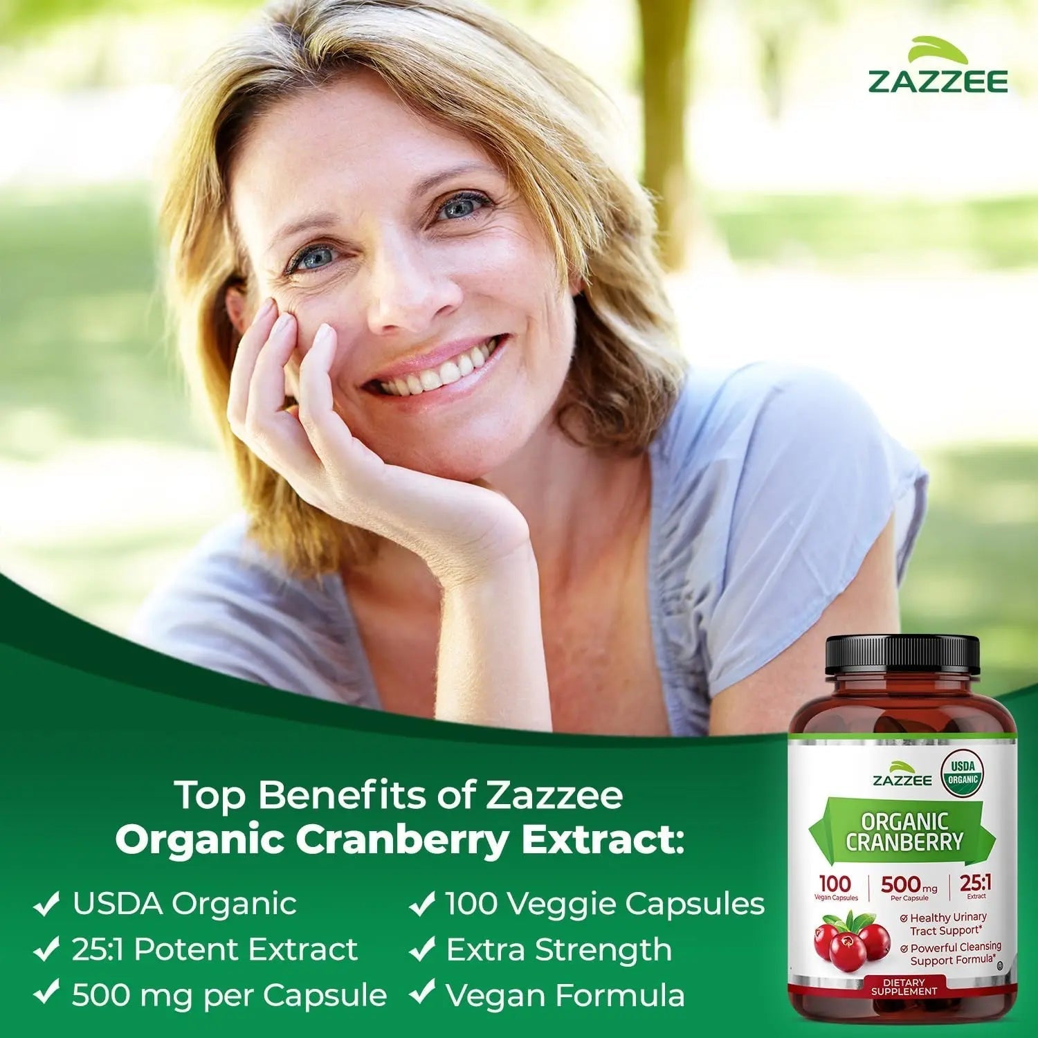 Zazzee USDA Organic Cranberry 25:1 Extract, 500 mg per Capsule, 100 Vegan Capsules, 3+ Month Supply, Certified Kosher, Vaccinium Macrocarpon, Urinary Tract & Bladder Support, Non-GMO, Made in the USA Zazzee Au supplements