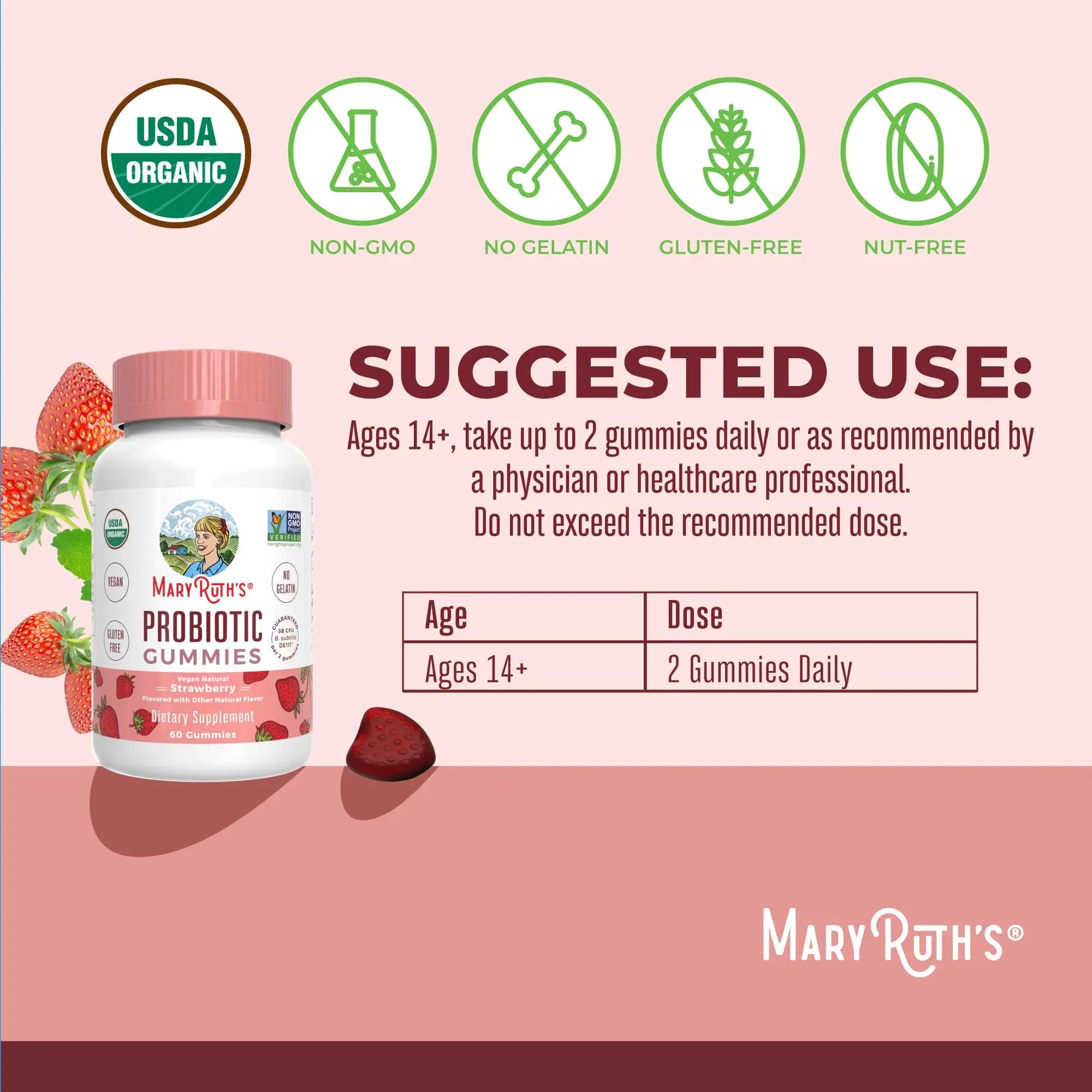 MaryRuth Organics USDA Organic Probiotic Gummies |Probiotics forWomen & Men Digestive Health & Gut Comfort Supplement 5 Billion CFU | Immune & Digestive Support | Vegan | Non-GMO | 60 Count MARYRUTH'S Au supplements
