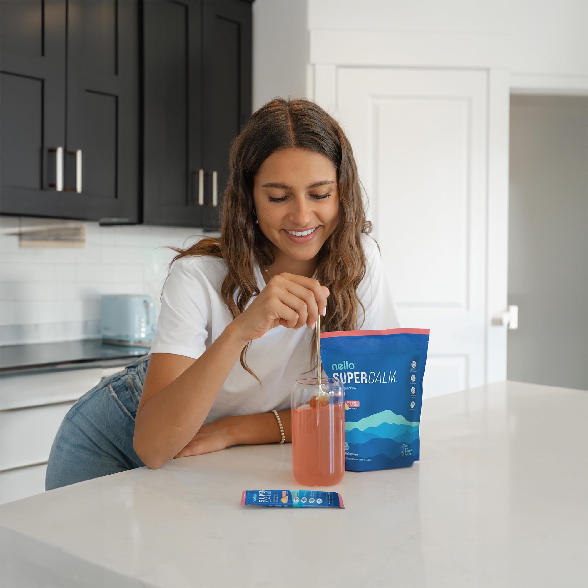 Nello Supercalm Powdered Drink Mix, Cortisol Reducer and Sleep Aid Supplement, L Theanine, Ksm-66 Ashwagandha, Magnesium Glycinate, Vitamin D 3, No Sugar, Non GMO, On The Go, 20 Ct, Raspberry Lemonade Nello Au supplements