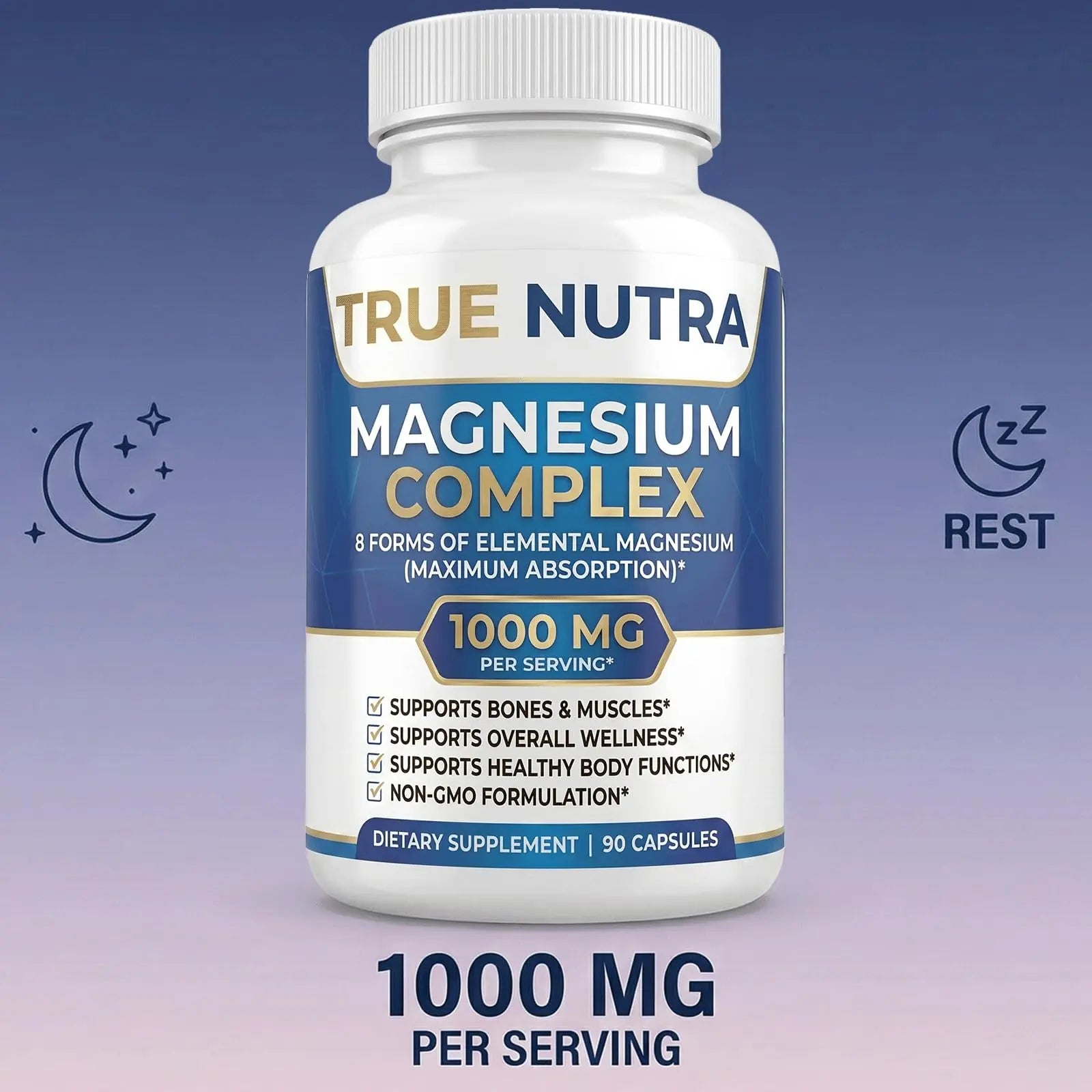 True nutra Magnesium Complex，Advanced 8-in-1 Magnesium Blend，Glycinate, Citrate, Malate, Taurate etc，High Formula，90 Capsules true nutra Au supplements