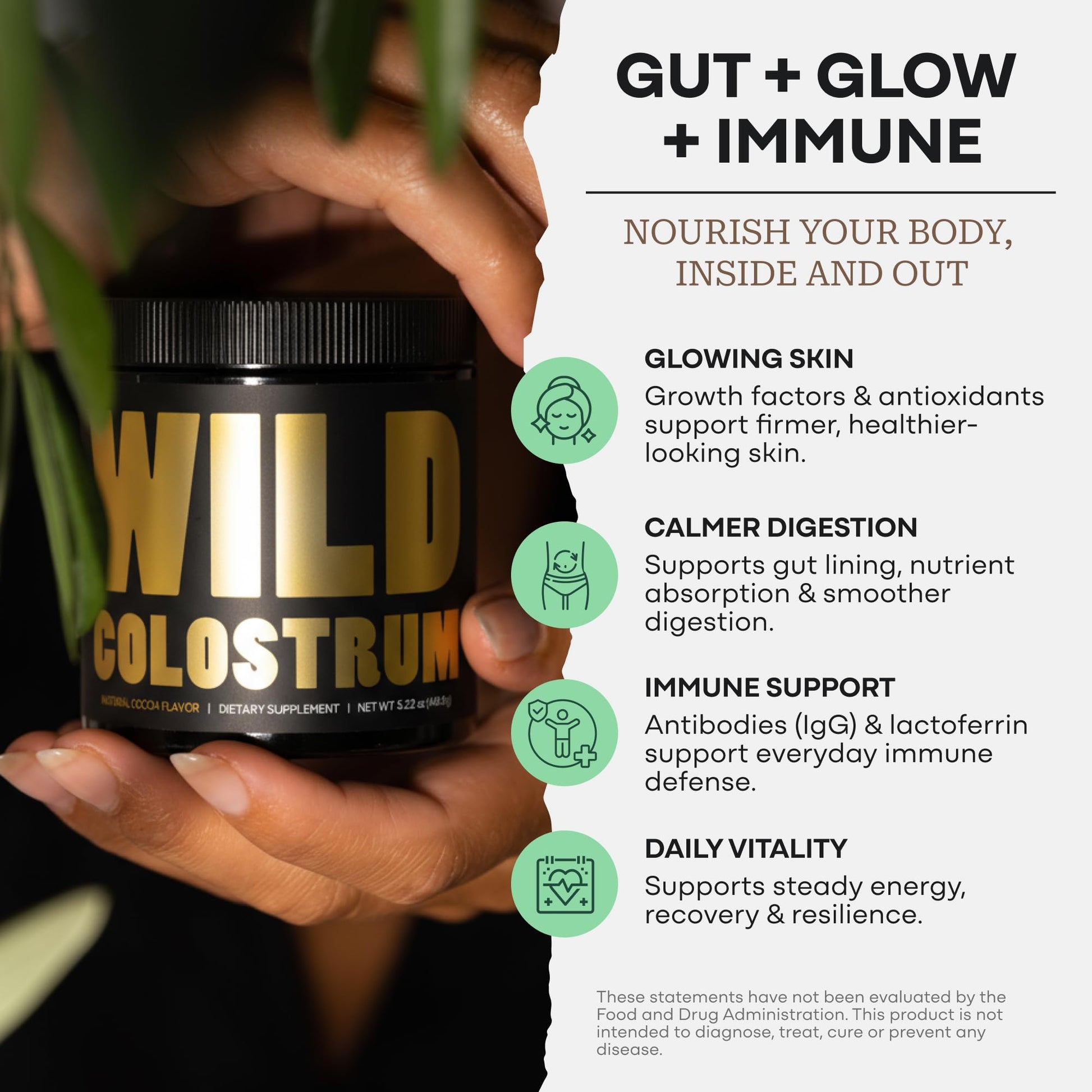Colostrum Supplement - Grass Fed Pure Bovine Colostrum Powder - 2000mg & 400mg IgG (calostro bovino) - Gut, Immunity, Skin, Hair Support - Sugar Free, Natural Cacao Flavour, 30 Servings Wild Foods Au supplements
