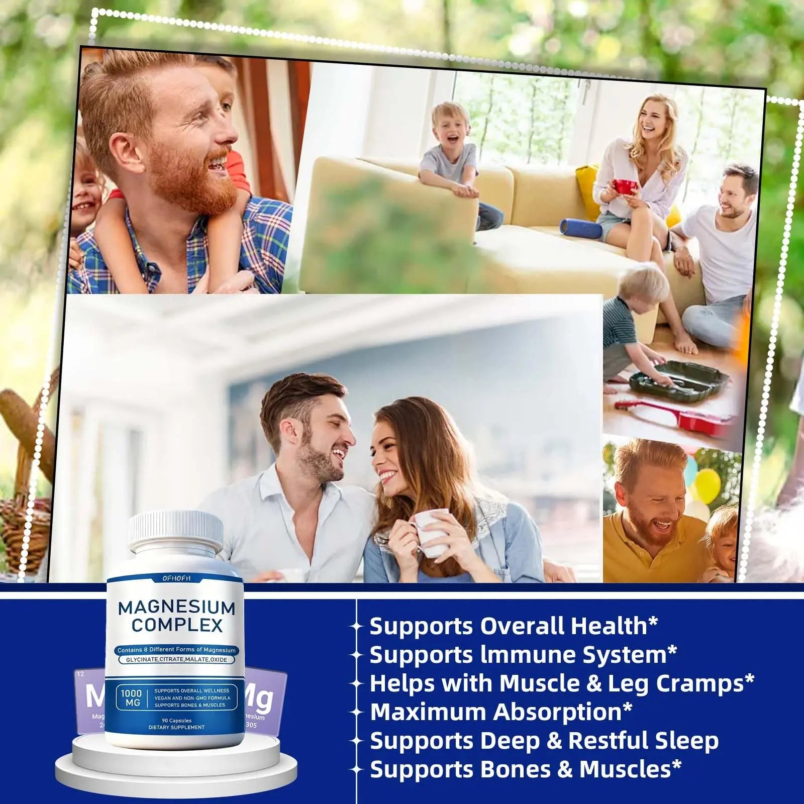 Magnesium Complex Supplement 8 Elemental - Magnesium Glycinate, Citrate, Malate, Oxide | Easy Absorption for Bones, Muscle, Energy, Vegan, Non-GMO 90 Capsules (1pc) OFHOFH Au supplements