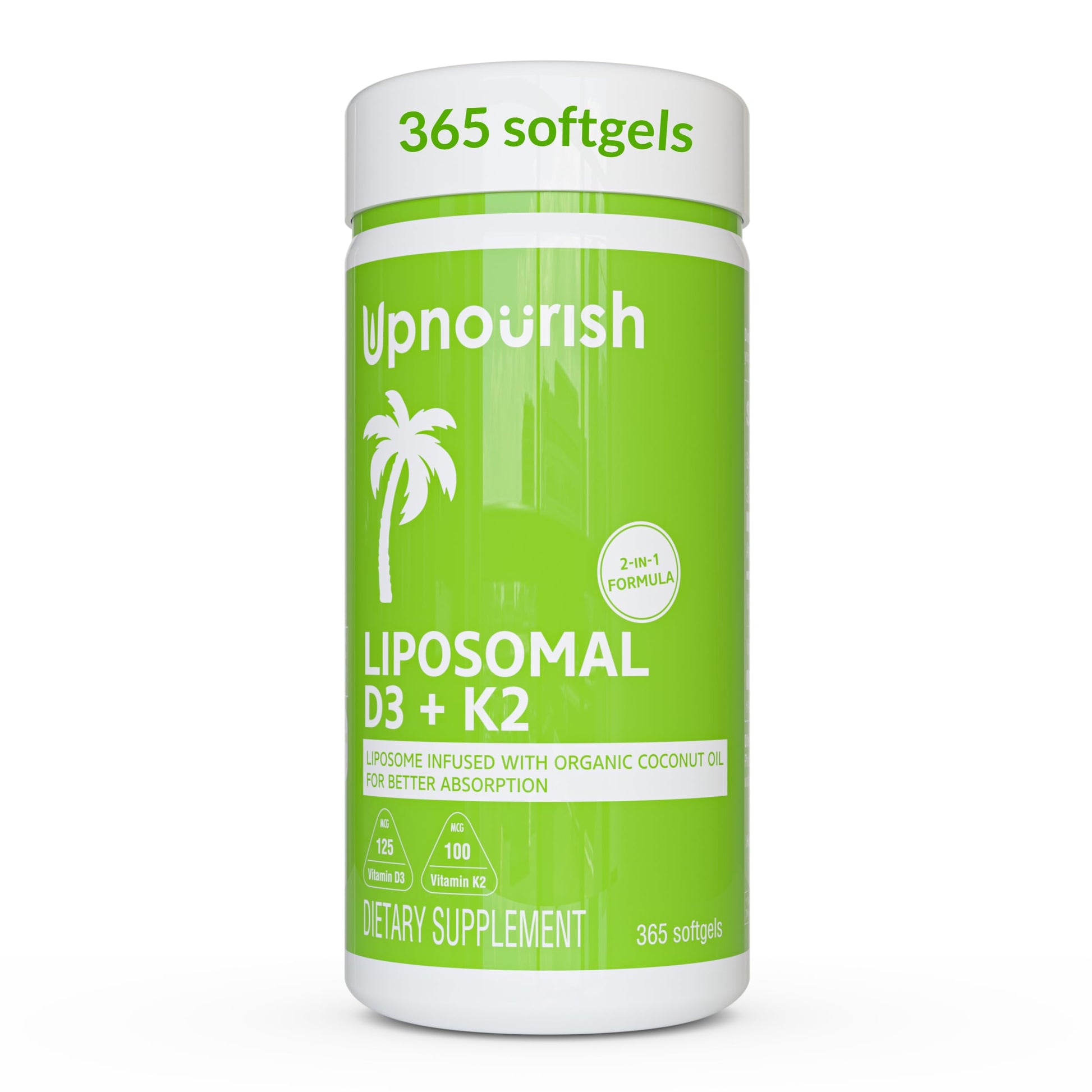 UpNourish Liposomal D3 K2 MK-7 – 365 Mini softgels with Organic Coconut Oil - 5000 IU 125 mcg Vitamin D3 and 100 mcg Vitamin k2 for Optimal Bone and Immune Health UpNourish Au supplements