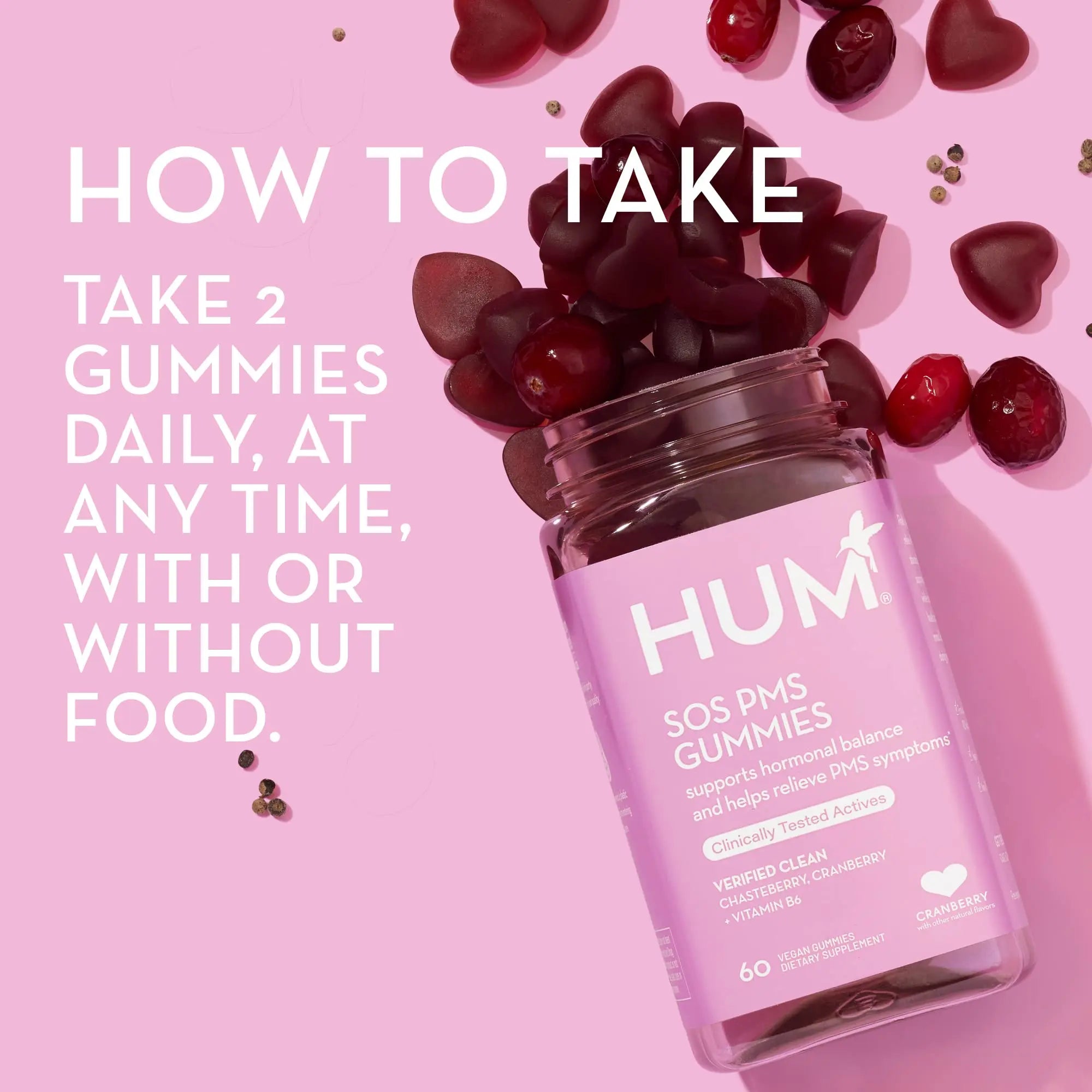 HUM Nutrition SOS PMS Gummies, PMS Support Supplement for Women, Support Cycle Symptoms, Bloating, Hormonal Balance, Includes Vitamin B6, Cranberry & Chasteberry Vitex, Gluten Free, 60 Vegan Gummies HUM Au supplements