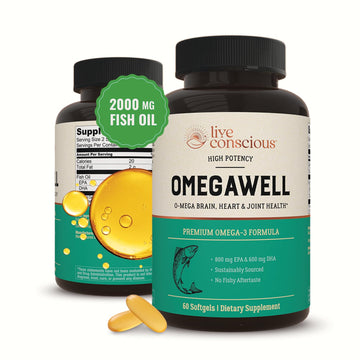 Live Conscious OmegaWell Omega 3 Fish Oil - 2000mg Capsules: Heart, Brain, & Joint Support - 800 mg EPA 600 mg DHA - Sustainably Sourced - Softgels - 30 Day Supply Live Conscious Au supplements