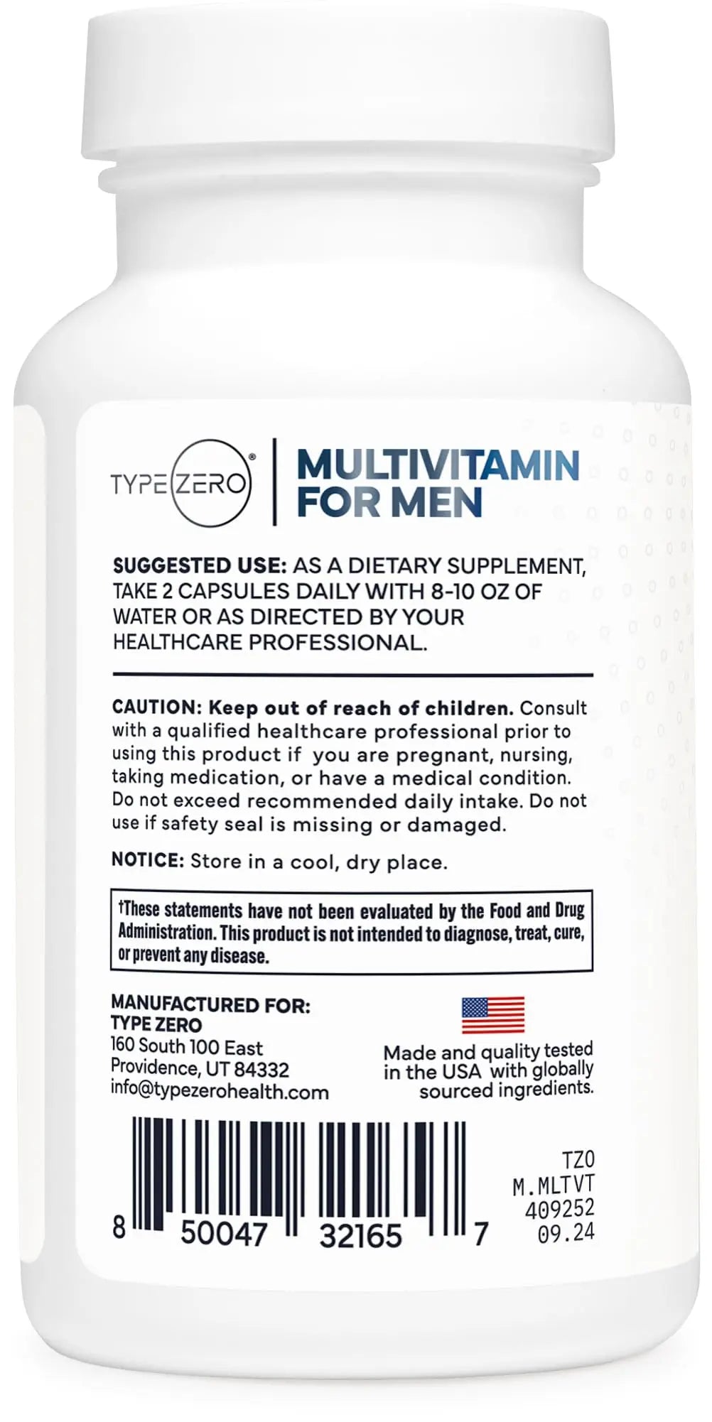 Type Zero Multivitamin Capsules for Men (120 Capsules) (1200 mg) - Gluten-Free, 60 Servings Type Zero Au supplements