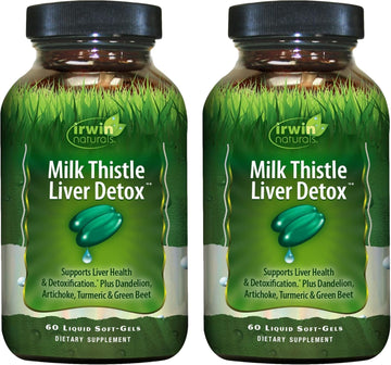 Irwin Naturals Milk Thistle Liver Detox - 60 Liquid Soft-Gels, Pack of 2 - Supports Liver Health with Dandelion, Artichoke, Turmeric & Green Beet Root - 60 Total Servings Irwin Naturals Au supplements