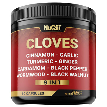 9in1 Clove Supplement Rich in Vitamins & Minerals for Digestive, Immune System, Bone & Heart Health with Cinnamon, Turmeric, Ginger, Cardamom, Garlic, Wormwood, Black Walnut - 60 Capsules - 30 Days NUQIIT Au supplements