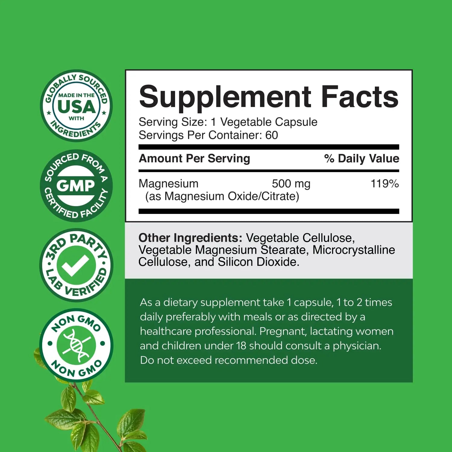 High Absorption Magnesium Complex Supplement - Magnesium Oxide 500mg with Citrate 500mg for Sleep and Mood Support - Pure Citrate per Serving for Muscle Stomach and Digestion - 60 Count Natures Craft Au supplements
