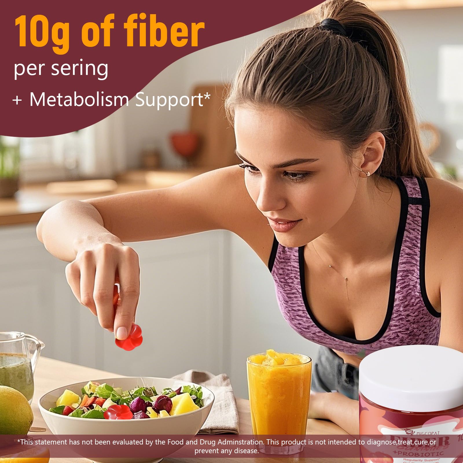 Migcopat Fiber Gummies with Probiotics,10G Fiber per Serving No Sugar Added Apple Flavor, with 10 Billion CFU Probiotics Blend, Apple Cider Vinegar, Vitamin C, Inulin, Bloating Support 90 Count Migcopat Au supplements