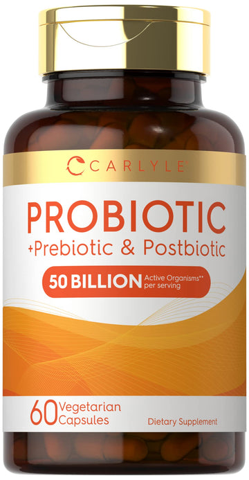 Carlyle Probiotic for Women and Men | 50 Billion CFU | 60 Capsules | Plus Prebiotic and Postbiotic | Complex Supplement | Vegetarian, Non-GMO, and Gluten Free Carlyle Au supplements