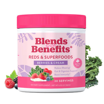 360 Nutrition Blends with Benefits Reds & Superfoods for Natural Antioxidants and Polyphenols, with Fruits & Veggies, Probiotics Digestion, Daily Energy - Berries & Cream - 30 Servings 360 Nutrition Au supplements