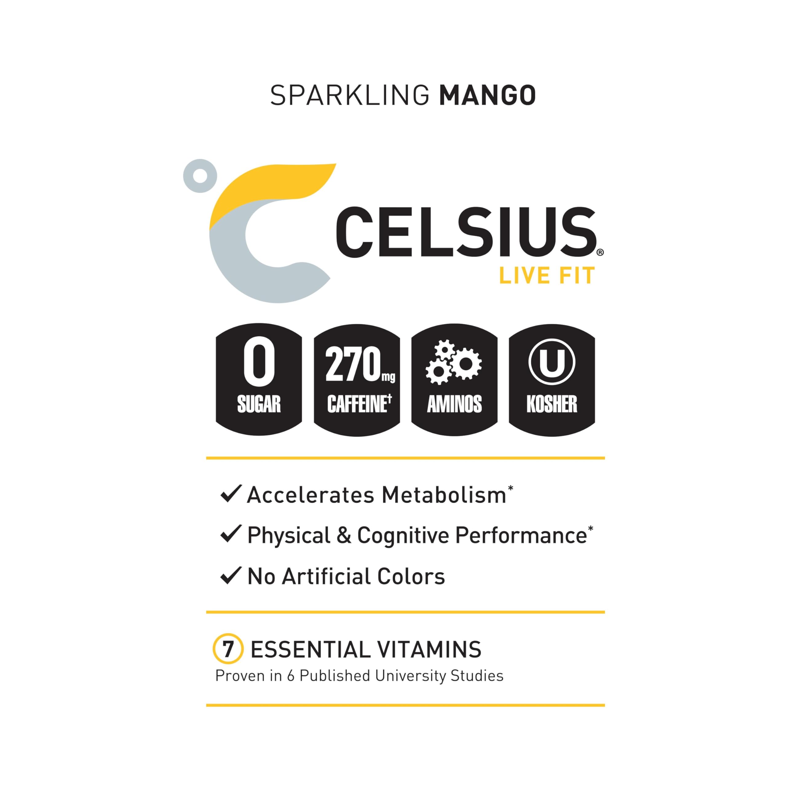 CELSIUS ESSENTIALS, Sparkling Mango Tango, Performance Energy Drink 16 Fl Oz CELSIUS Au supplements
