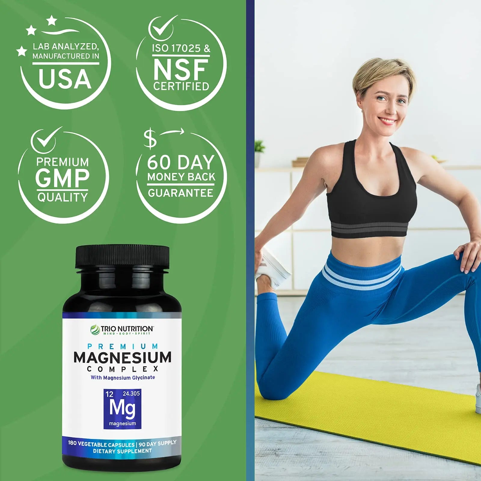 Trio Nutrition Magnesium Complex 90 Day Supply 420 mg | Natural Calm, Relax, Stress Relief, and Muscle Recovery |Magnesium Glycinate Supplement with Vitamin B6 for Rapid Absorption* TRIO NUTRITION Au supplements