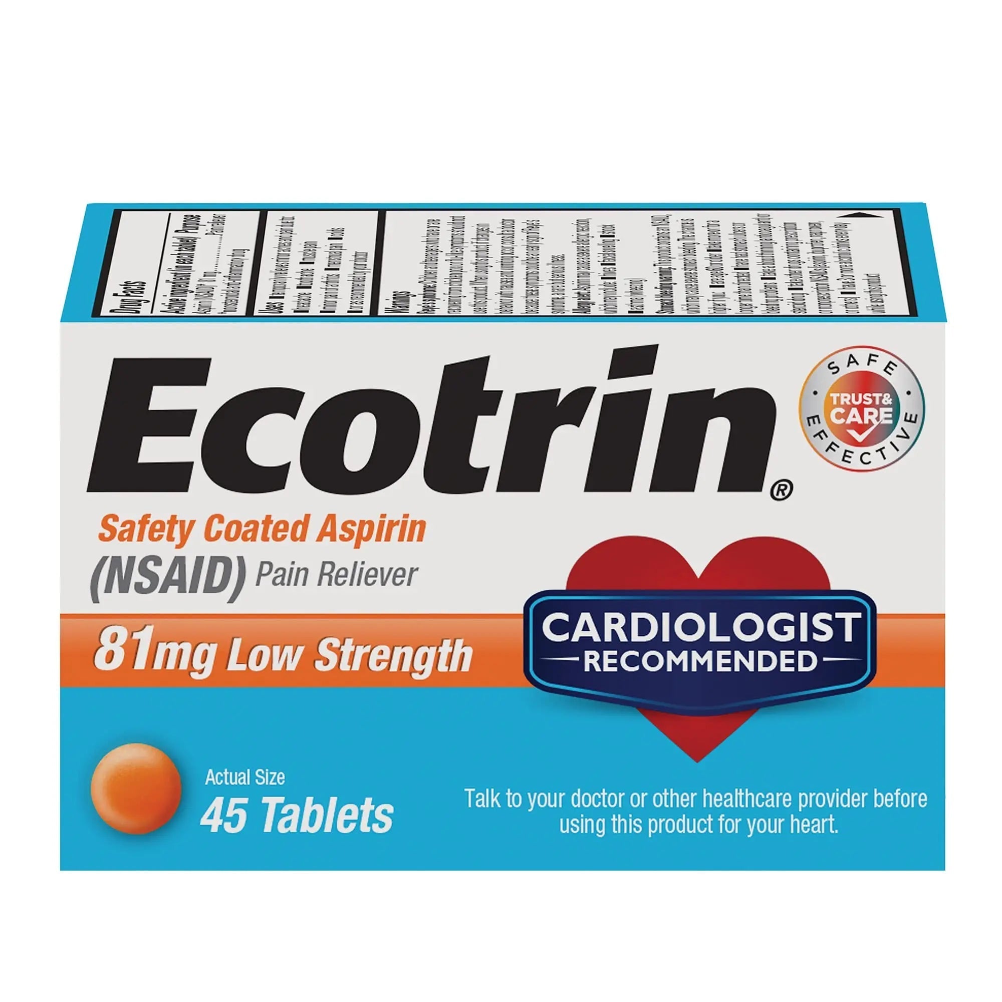Ecotrin Low Strength Safety Coated Aspirin, NSAID 81mg, 45 count Ecotrin Au supplements
