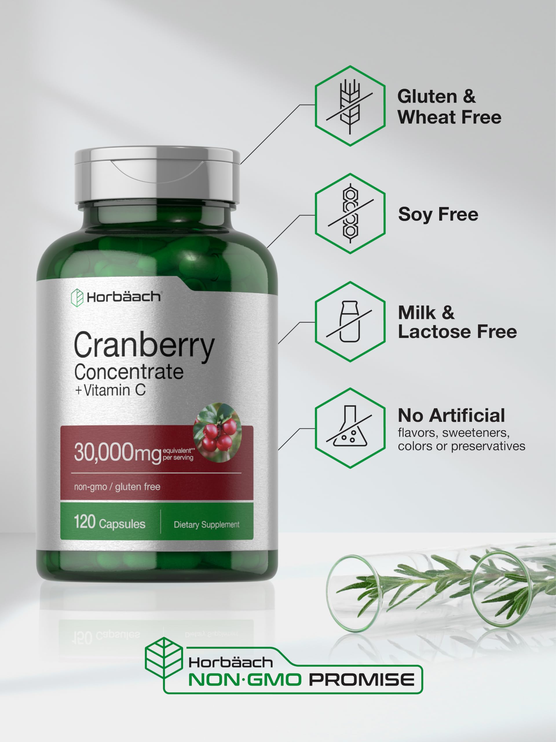 Cranberry Concentrate Extract Pills + Vitamin C | 30,000mg | 120 Capsules | Triple Strength Horbäach Au supplements