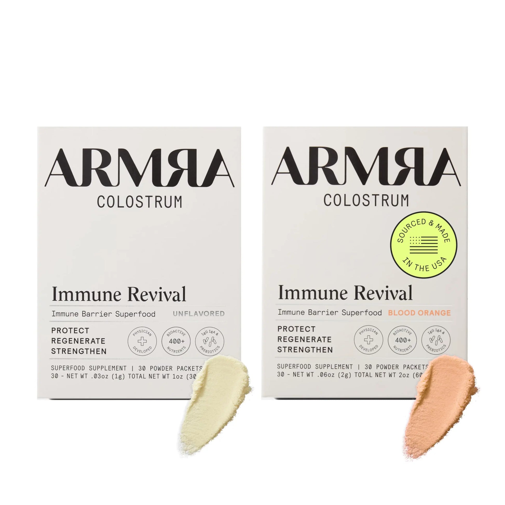 ARMRA Colostrum™ Premium Powder, Grass Fed, Gut Health Bloating Immunity Skin & Hair, Contains 400+ Bioactive Nutrients, Keto, Gluten & Fat Free (Unflavored, Blood Orange Bundle | 60 Servings) ARMRA Au supplements