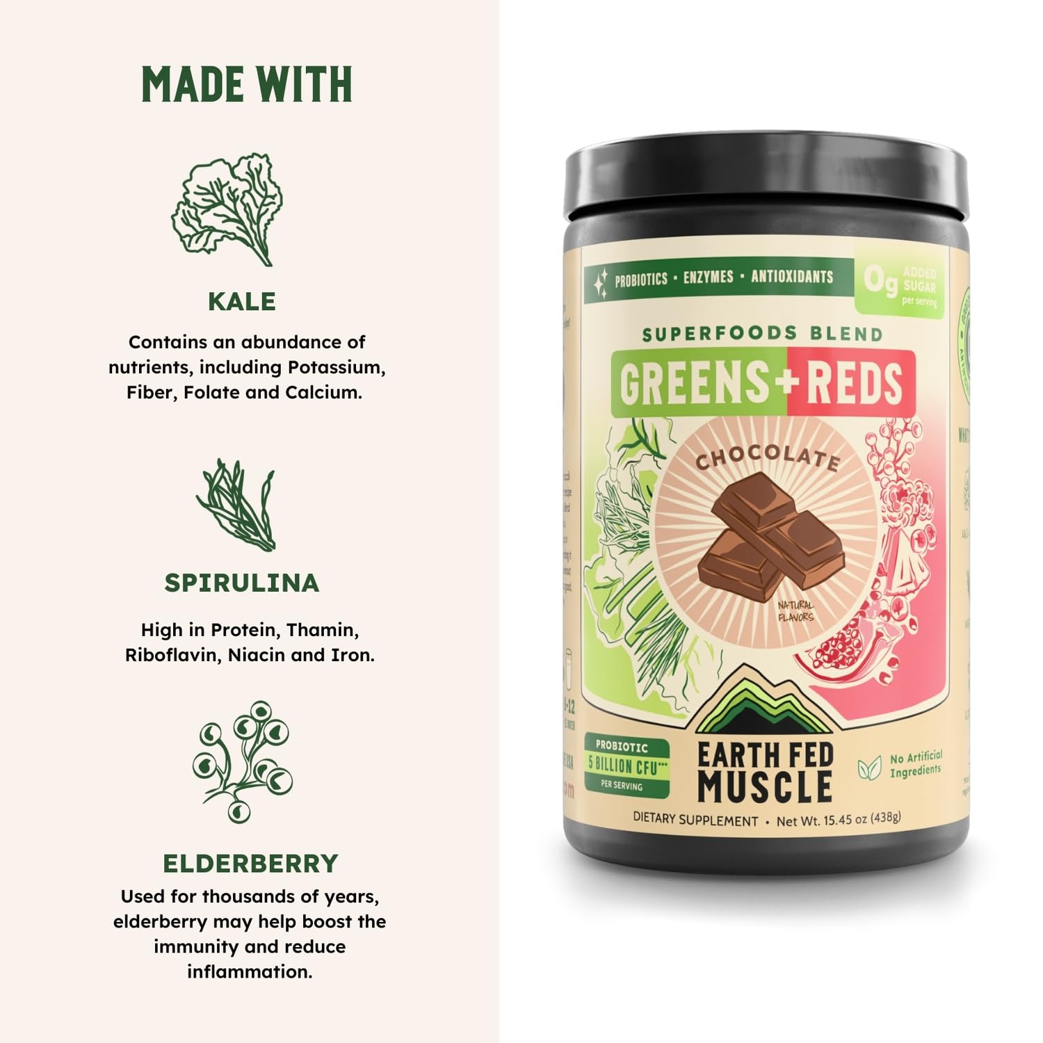 Earth Fed Muscle Chocolate Greens & Reds Superfood Blend Earth Fed Muscle Au supplements