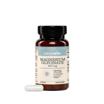 NatureWise Magnesium Glycinate 625 mg - High Absorption Chelated Magnesium Glycinate for Sleep, Relaxation, Muscle & Bones* - Gentle on Stomach, Vegan, Non-GMO - 30 Capsules[30-Day Supply] NatureWise Au supplements
